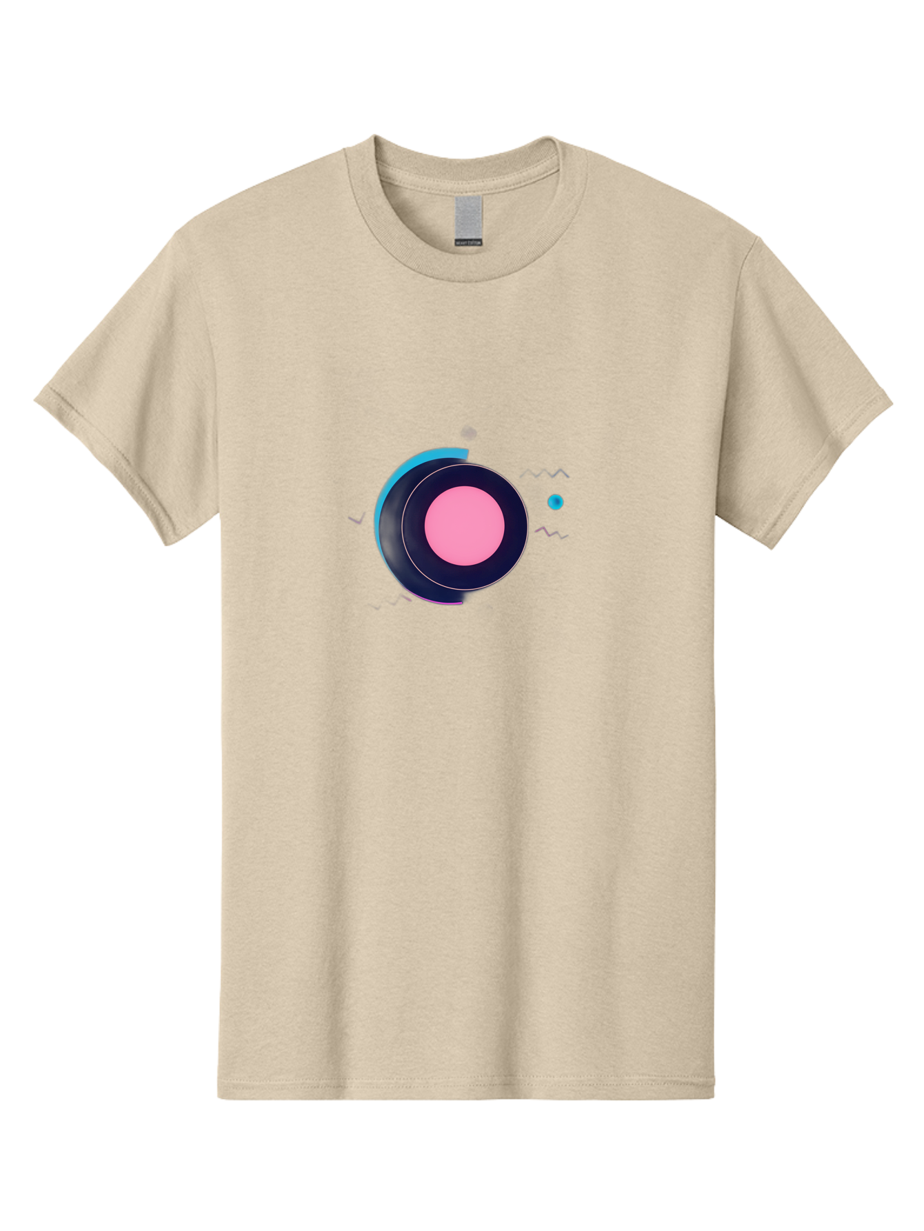 Pink-Circle Men'S Graphic Tee, 100% Cotton, Comfortable Casual Summer Wear, Machine Washable, Abstract Geometric Shapes, Layered Circle Design, Pink Center, Black And Blue Accents, Modern Art, Memphis Style, Minimalist Composition, Bab144 3