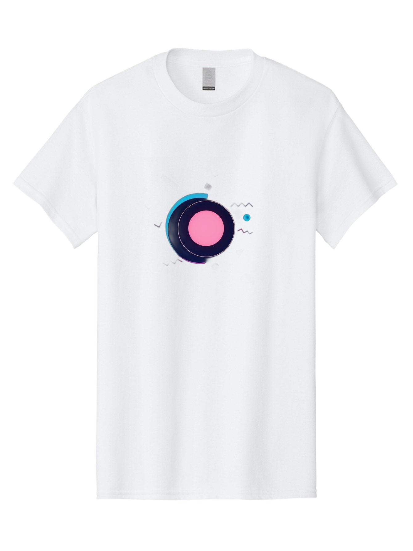 Pink-Circle Men'S Graphic Tee, 100% Cotton, Comfortable Casual Summer Wear, Machine Washable, Abstract Geometric Shapes, Layered Circle Design, Pink Center, Black And Blue Accents, Modern Art, Memphis Style, Minimalist Composition, Bab144 4
