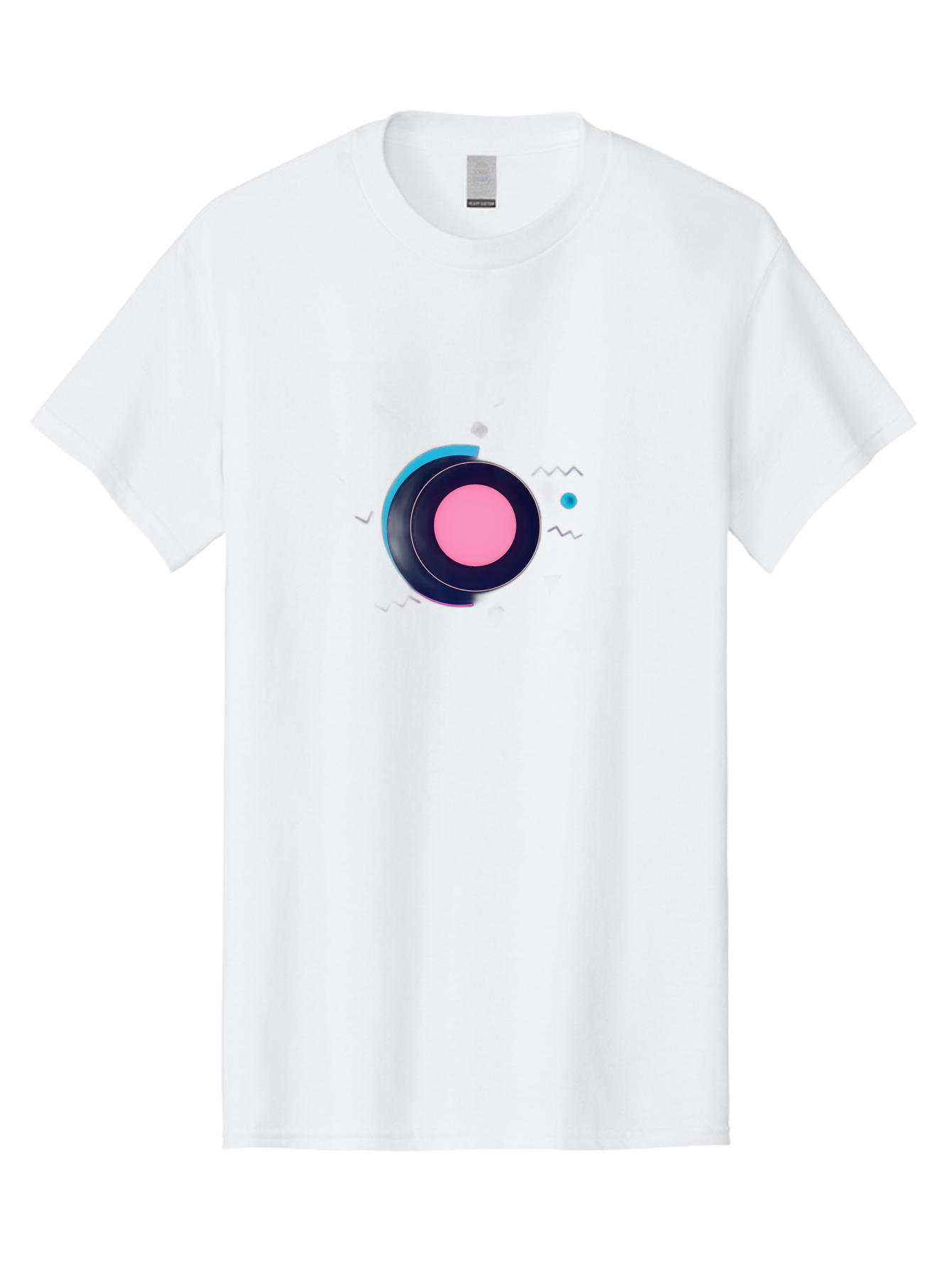 Pink-Circle Men'S Graphic Tee, 100% Cotton, Comfortable Casual Summer Wear, Machine Washable, Abstract Geometric Shapes, Layered Circle Design, Pink Center, Black And Blue Accents, Modern Art, Memphis Style, Minimalist Composition, Bab144 7