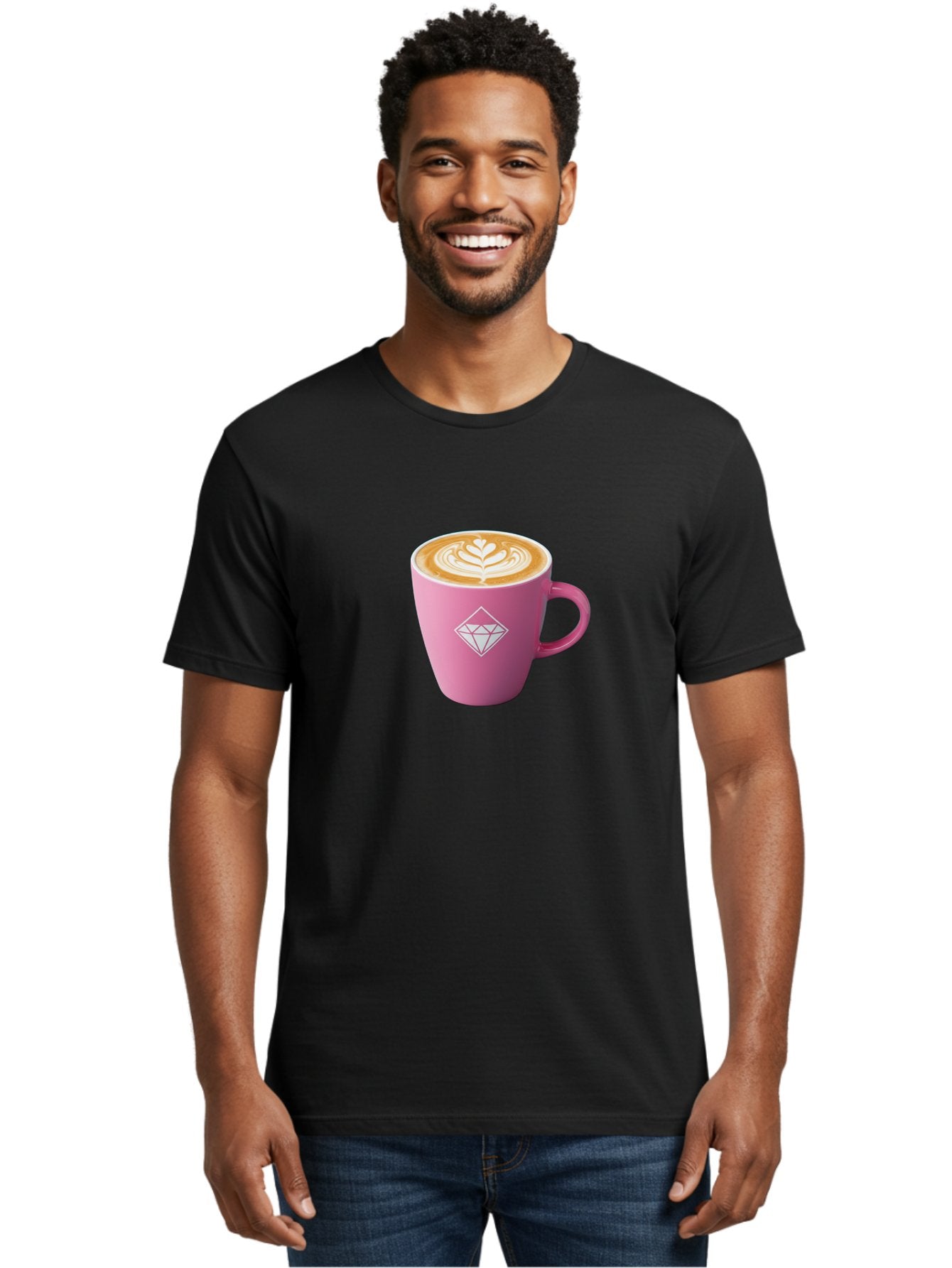 Pink-Coffee-Cup Men'S Graphic Tee, 100% Cotton, Comfortable Casual Summer Wear, Machine Washable, Coffee Cup, Latte Art, Pink Mug, Diamond Logo, Coffee Culture, Morning Coffee, Coffee Break, Hot Beverage Bab145 23