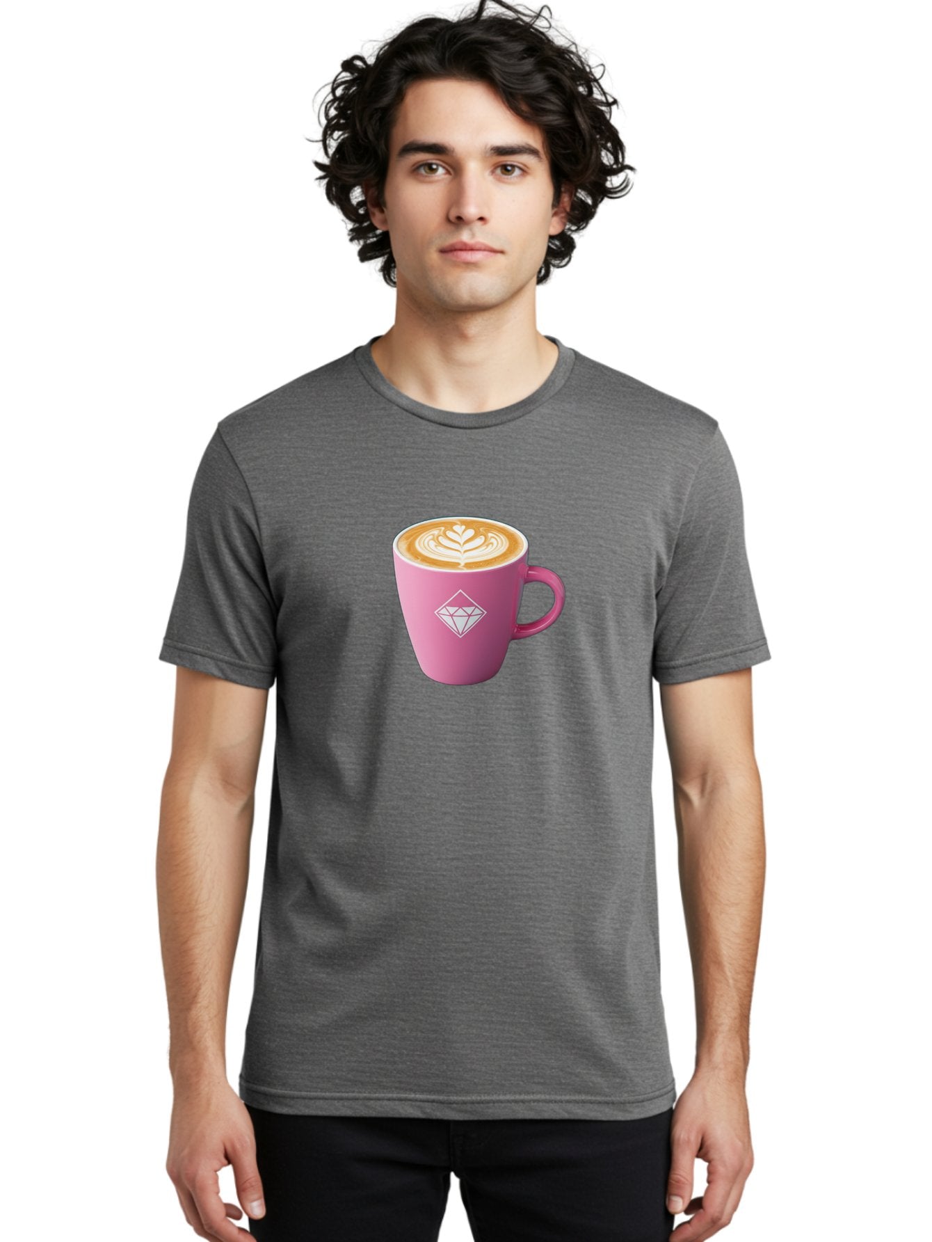 Pink-Coffee-Cup Men'S Graphic Tee, 100% Cotton, Comfortable Casual Summer Wear, Machine Washable, Coffee Cup, Latte Art, Pink Mug, Diamond Logo, Coffee Culture, Morning Coffee, Coffee Break, Hot Beverage Bab145 28