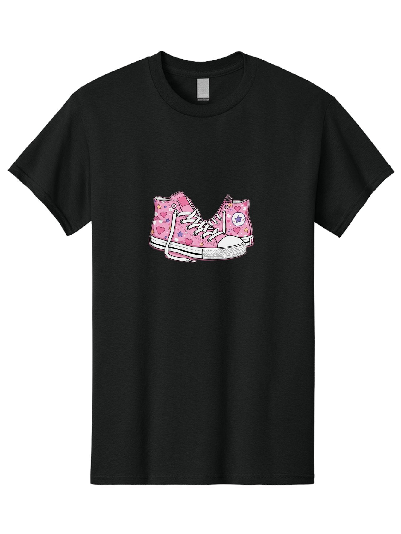 Pink-Converse Men'S Graphic Tee, 100% Cotton, Comfortable Casual Summer Wear, Machine Washable, Pink Converse Shoes, Hearts And Stars Pattern, Cartoon Sneakers, White Laces, Fashion Illustration, Custom Converse, Star Logo Bab146 14