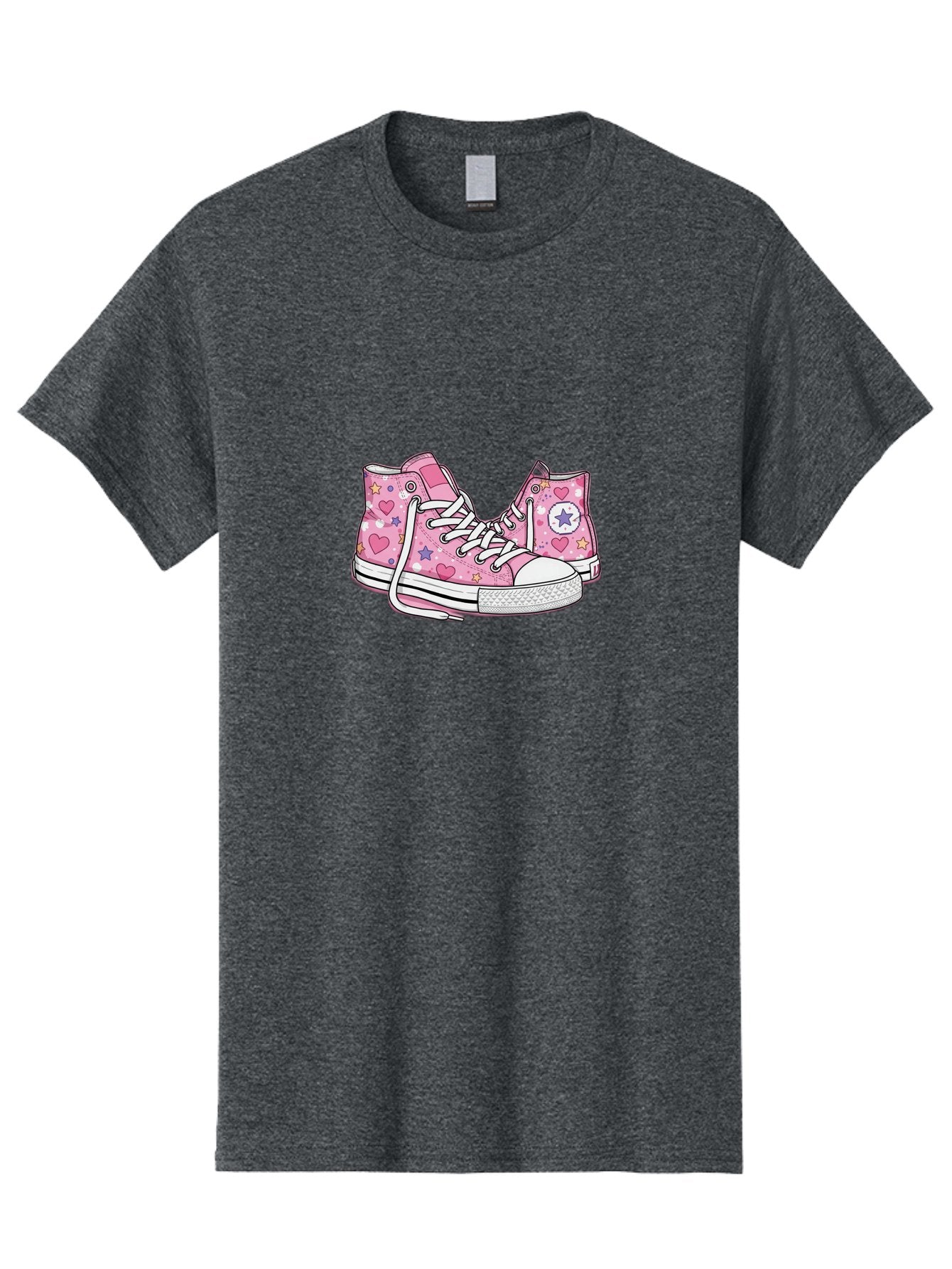 Pink-Converse Men'S Graphic Tee, 100% Cotton, Comfortable Casual Summer Wear, Machine Washable, Pink Converse Shoes, Hearts And Stars Pattern, Cartoon Sneakers, White Laces, Fashion Illustration, Custom Converse, Star Logo Bab146 15
