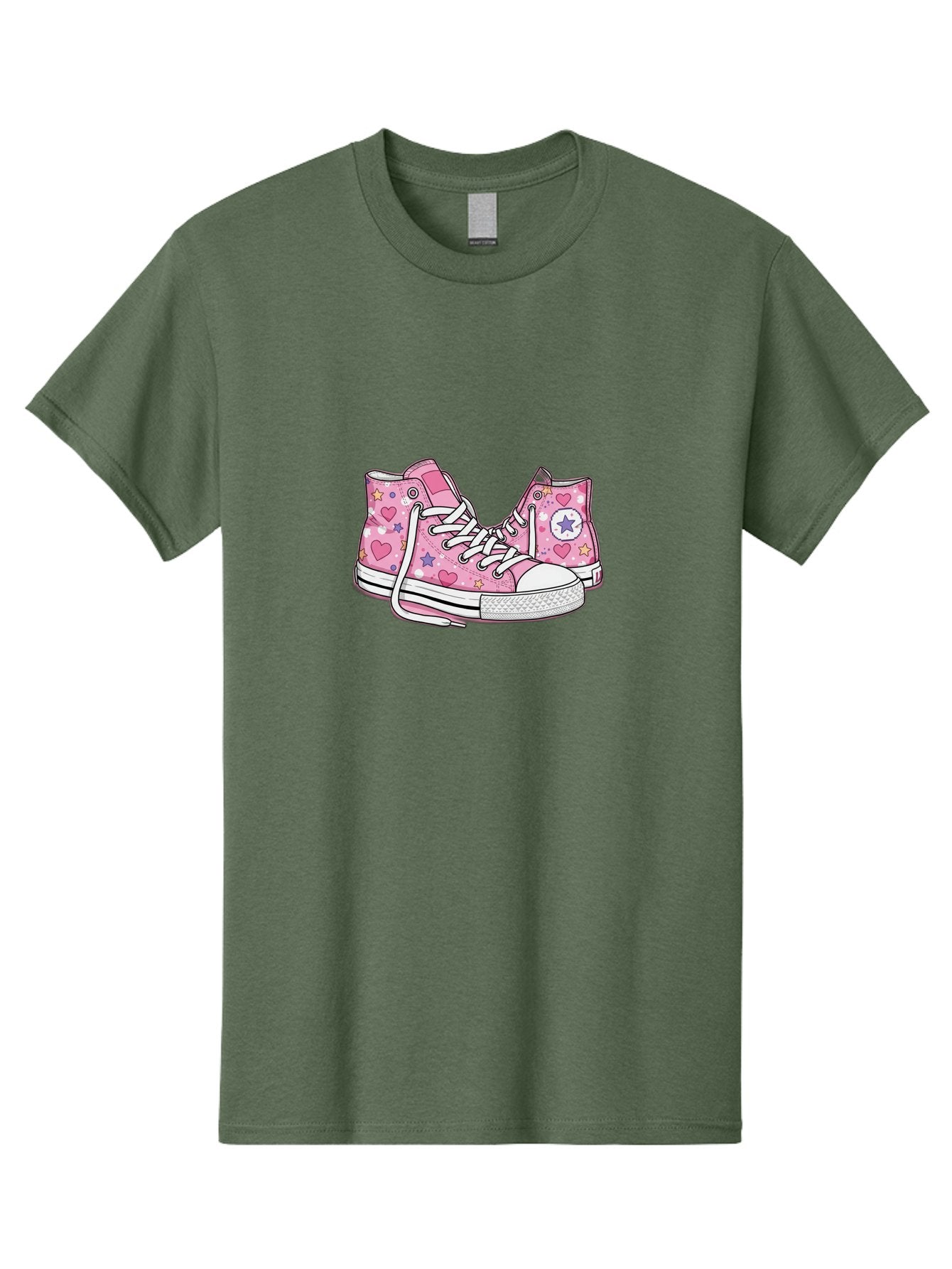 Pink-Converse Men'S Graphic Tee, 100% Cotton, Comfortable Casual Summer Wear, Machine Washable, Pink Converse Shoes, Hearts And Stars Pattern, Cartoon Sneakers, White Laces, Fashion Illustration, Custom Converse, Star Logo Bab146 9