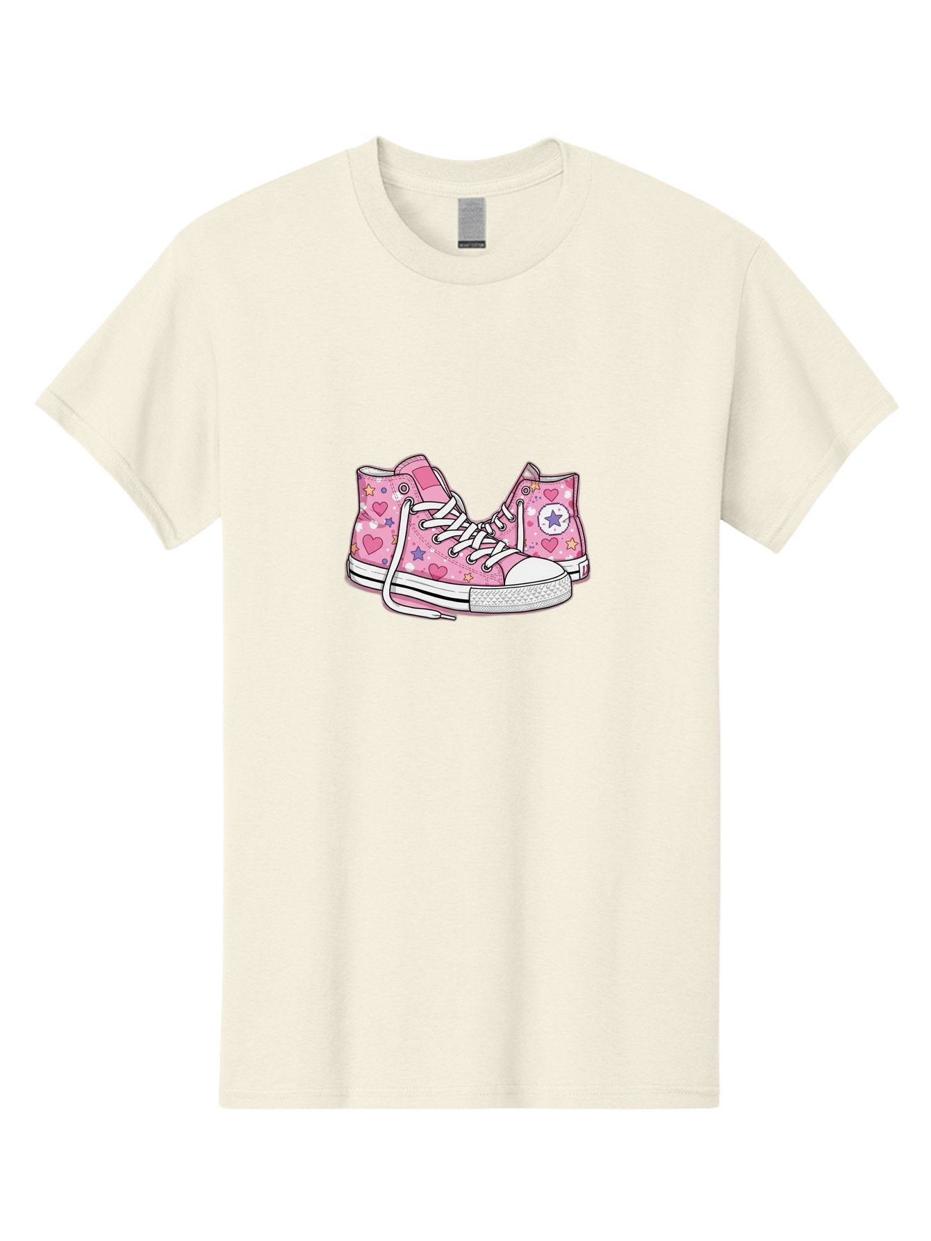 Pink-Converse Men'S Graphic Tee, 100% Cotton, Comfortable Casual Summer Wear, Machine Washable, Pink Converse Shoes, Hearts And Stars Pattern, Cartoon Sneakers, White Laces, Fashion Illustration, Custom Converse, Star Logo Bab146 6