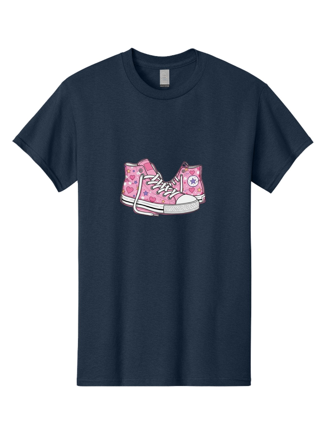 Pink-Converse Men'S Graphic Tee, 100% Cotton, Comfortable Casual Summer Wear, Machine Washable, Pink Converse Shoes, Hearts And Stars Pattern, Cartoon Sneakers, White Laces, Fashion Illustration, Custom Converse, Star Logo Bab146 8