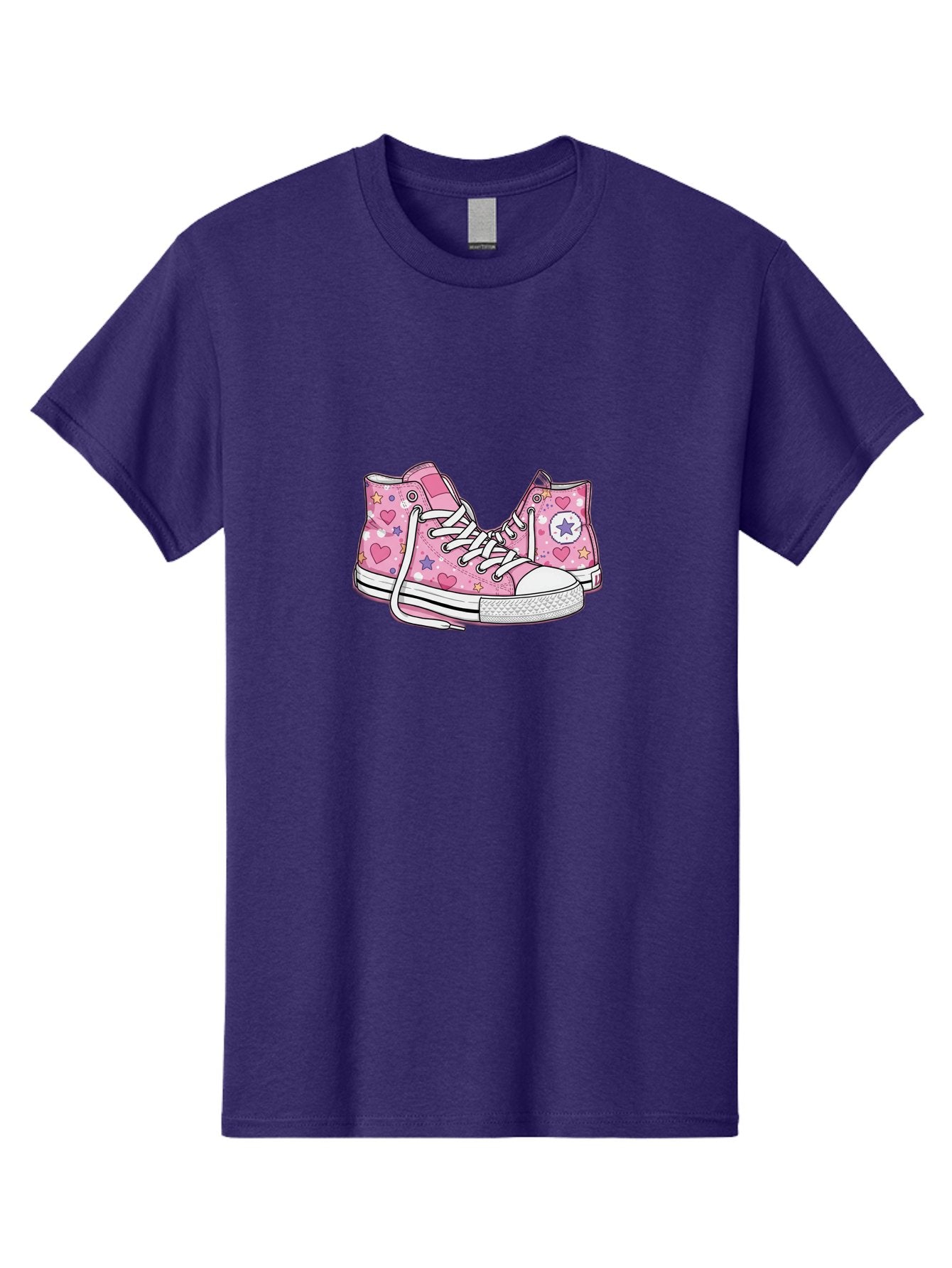 Pink-Converse Men'S Graphic Tee, 100% Cotton, Comfortable Casual Summer Wear, Machine Washable, Pink Converse Shoes, Hearts And Stars Pattern, Cartoon Sneakers, White Laces, Fashion Illustration, Custom Converse, Star Logo Bab146 10