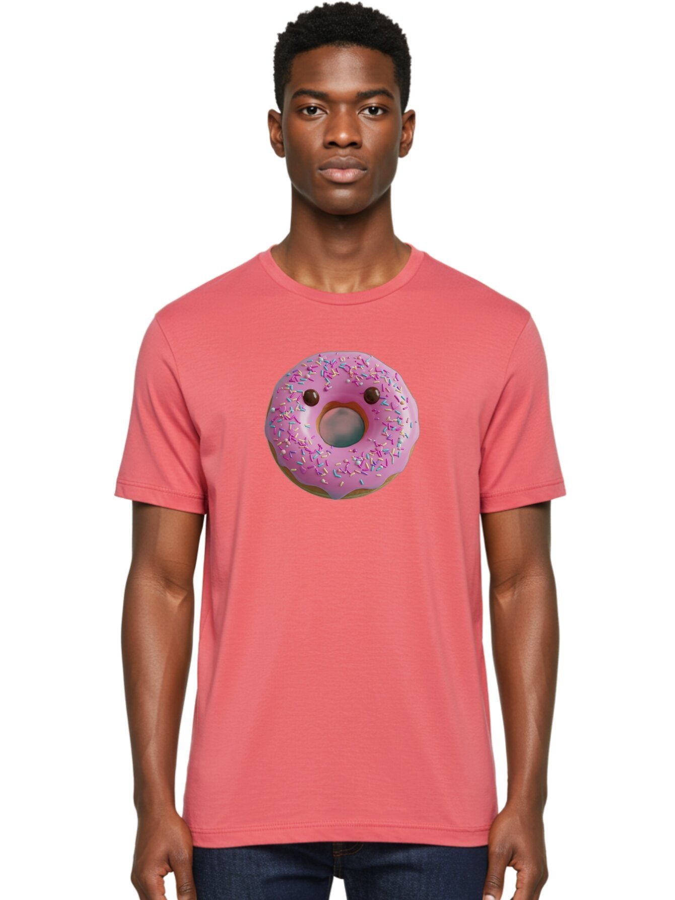 Pink-Donut-10 Men'S Graphic Tee, 100% Cotton, Comfortable Casual Summer Wear, Machine Washable, Pink Frosted Donut, Donut With Sprinkles, Chocolate Chip Eyes, Cute Donut, Sweet Treat, Colorful Dessert, Tasty Pastry, Donut Art, Fun Food, Bab148 27