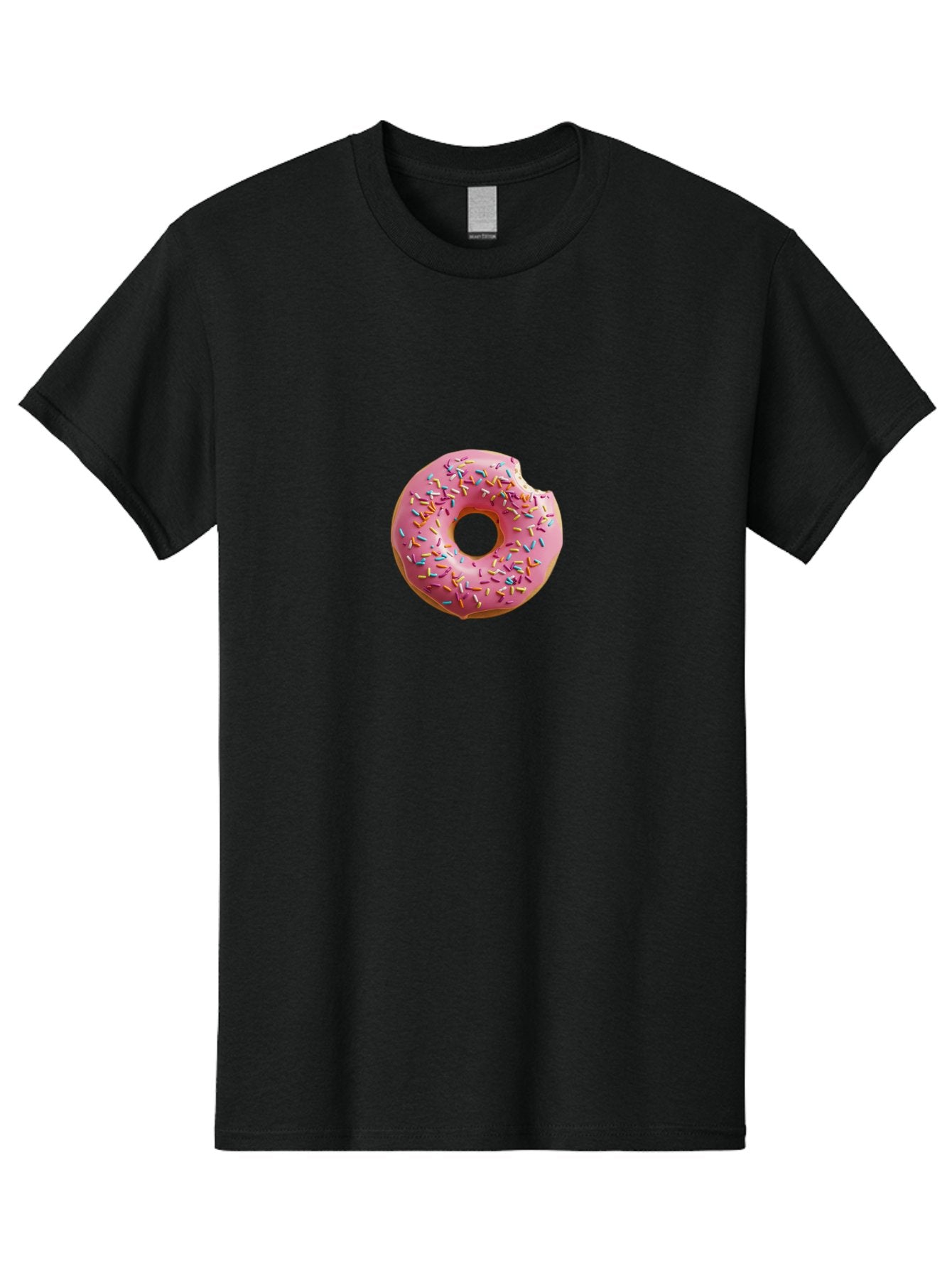 Pink-Donut-2 Men'S Graphic Tee, 100% Cotton, Comfortable Casual Summer Wear, Machine Washable, Pink Frosted Donut, Donut With Sprinkles, Sweet Treats, Colorful Dessert, Bitten Donut, Sprinkles, Tasty Pastry, Sweet Indulgence, Dessert Delight Bab149