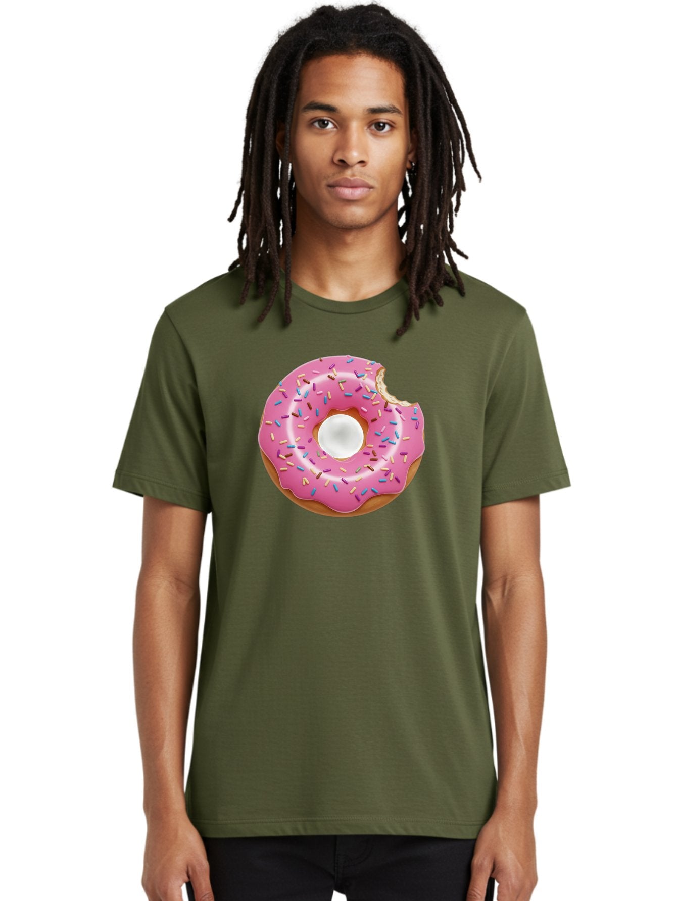 Pink-Donut-4 Men'S Graphic Tee, 100% Cotton, Comfortable Casual Summer Wear, Machine Washable, Pink Donut With Sprinkles, Bitten Donut, Sweet Treats, Colorful Dessert, Tasty Pastry, Glazed Donut, Sprinkles Galore, Donut Delight, Baked Goods Bab151 20