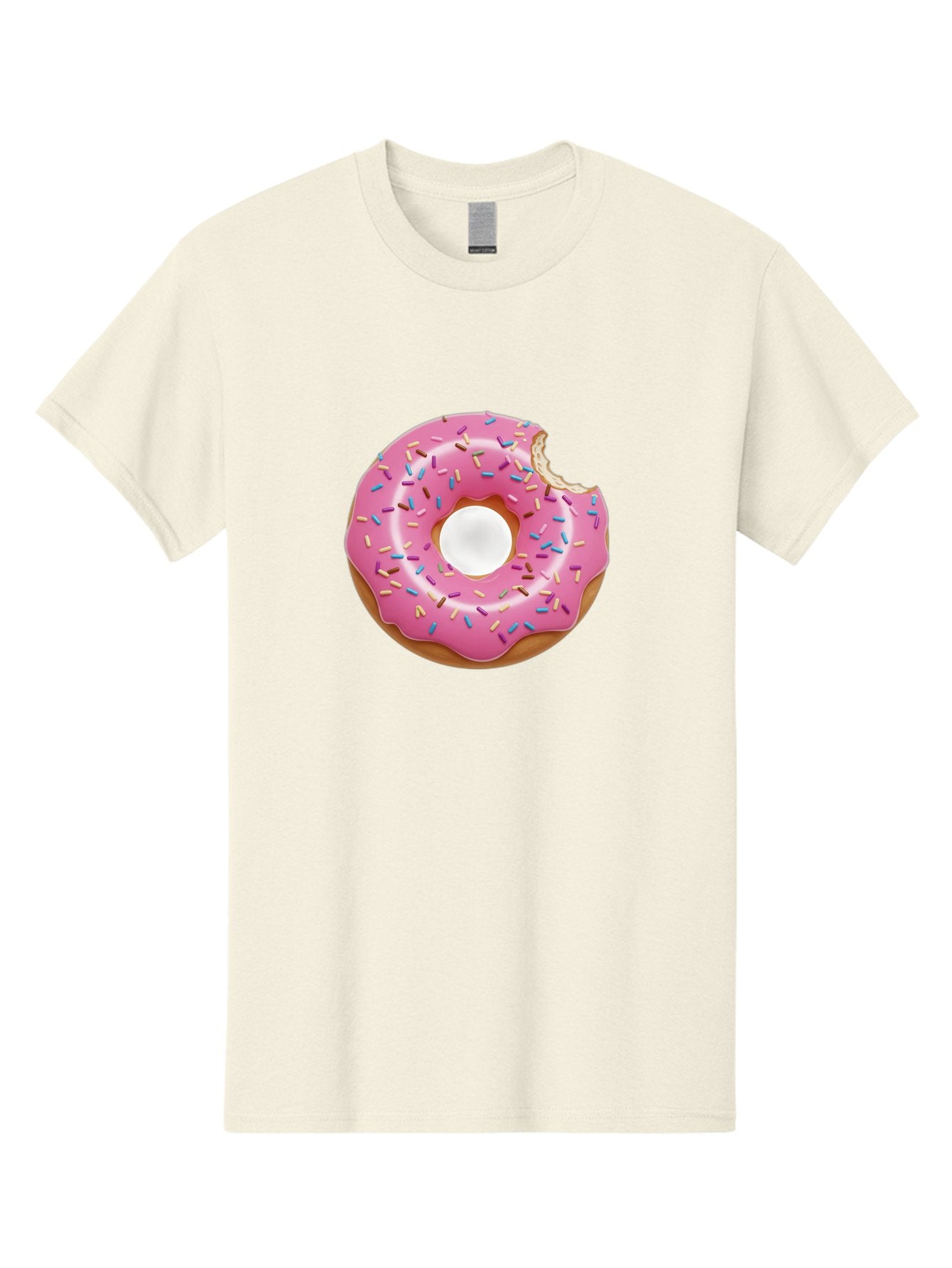 Pink-Donut-4 Men'S Graphic Tee, 100% Cotton, Comfortable Casual Summer Wear, Machine Washable, Pink Donut With Sprinkles, Bitten Donut, Sweet Treats, Colorful Dessert, Tasty Pastry, Glazed Donut, Sprinkles Galore, Donut Delight, Baked Goods Bab151