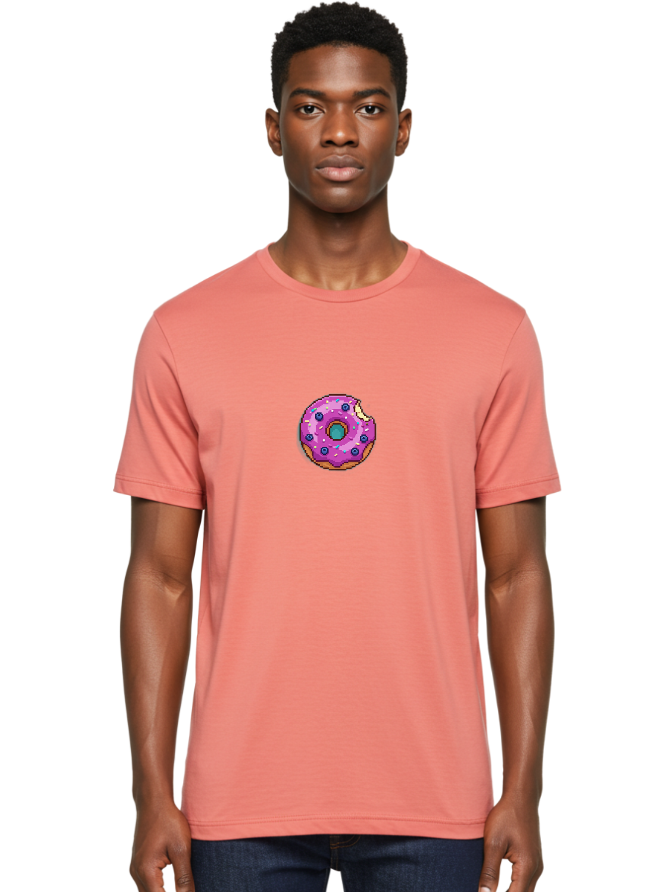 Pink-Donut-5 Men'S Graphic Tee, 100% Cotton, Comfortable Casual Summer Wear, Machine Washable, Frosted Donut, Sweet Treat, Purple Frosting, Colorful Sprinkles, Donut With A Bite, Tasty Dessert, Baked Goods, Donut Lover, Indulgent Snack Bab152