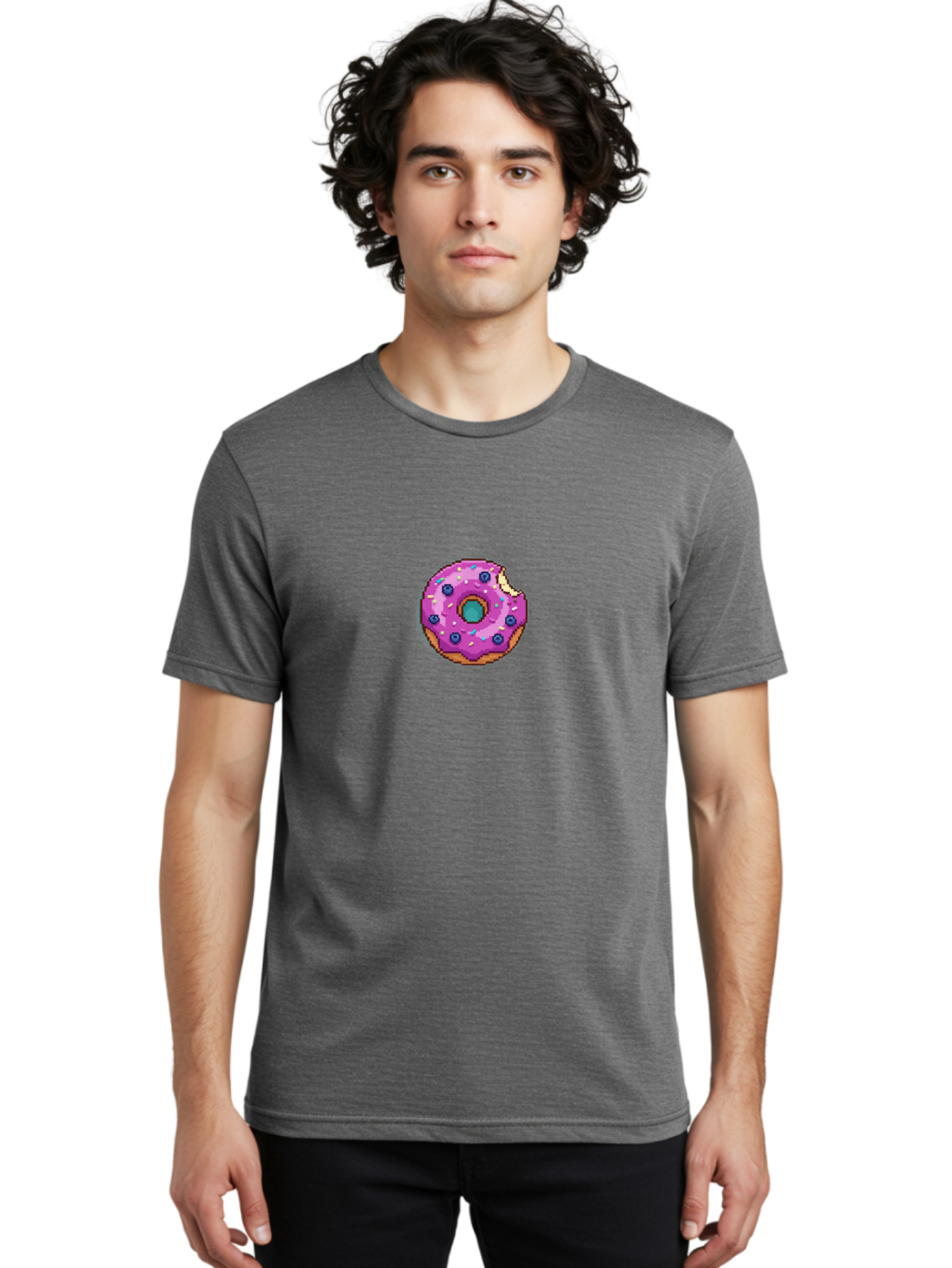 Pink-Donut-5 Men'S Graphic Tee, 100% Cotton, Comfortable Casual Summer Wear, Machine Washable, Frosted Donut, Sweet Treat, Purple Frosting, Colorful Sprinkles, Donut With A Bite, Tasty Dessert, Baked Goods, Donut Lover, Indulgent Snack Bab152 12