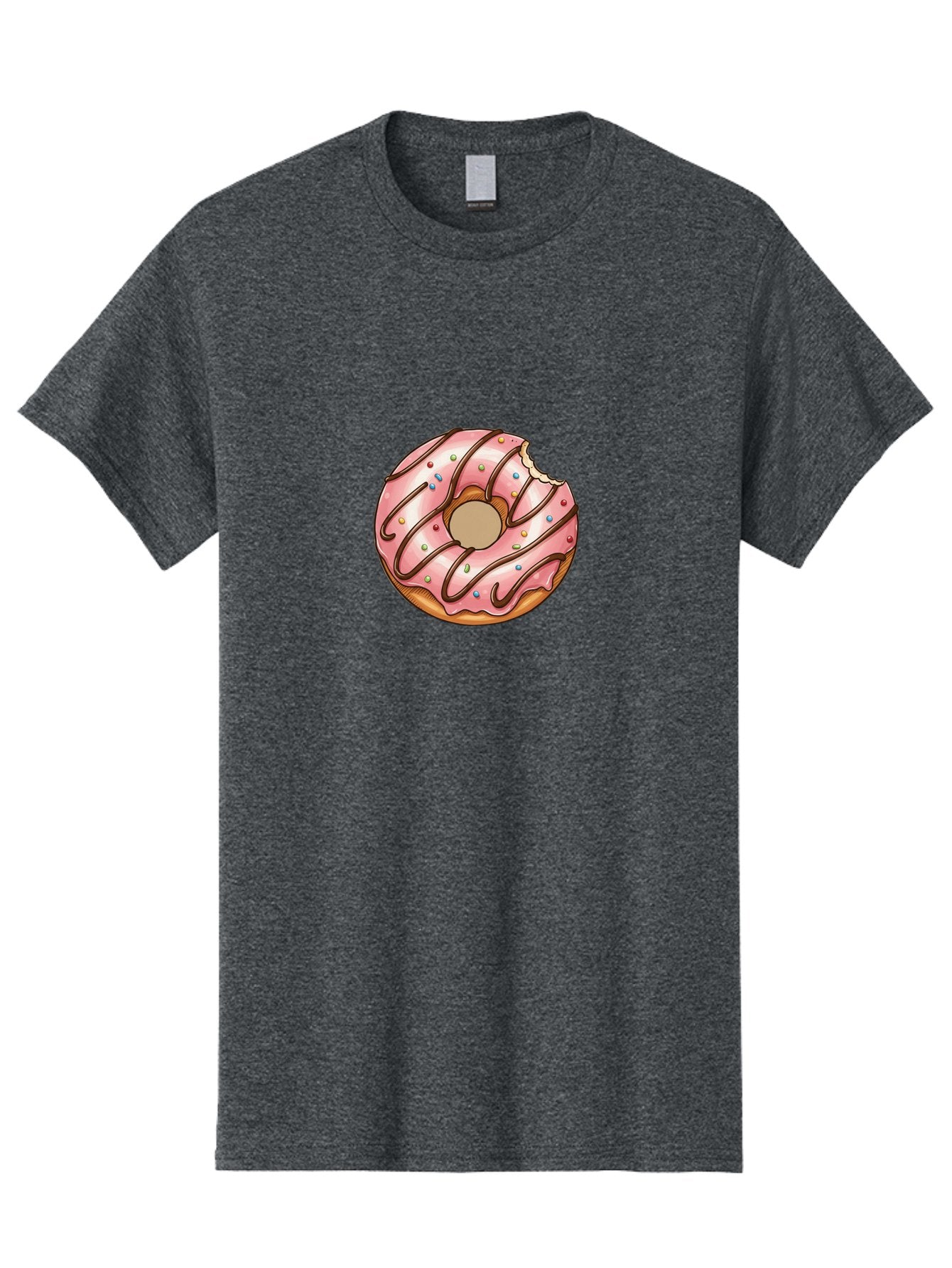 Pink-Donut-6 Men'S Graphic Tee, 100% Cotton, Comfortable Casual Summer Wear, Machine Washable, Pink Frosted Donut, Chocolate Drizzle, Colorful Sprinkles, Bitten Donut, Sweet Treat, Tasty Pastry, Dessert Illustration Bab153 6