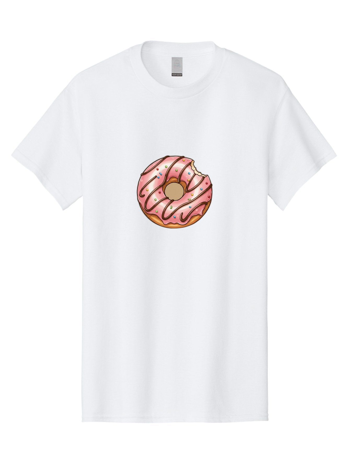 Pink-Donut-6 Men'S Graphic Tee, 100% Cotton, Comfortable Casual Summer Wear, Machine Washable, Pink Frosted Donut, Chocolate Drizzle, Colorful Sprinkles, Bitten Donut, Sweet Treat, Tasty Pastry, Dessert Illustration Bab153