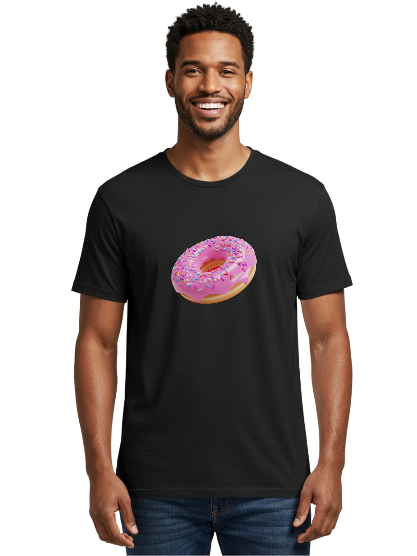 Pink-Donut-9 Men'S Graphic Tee, 100% Cotton, Comfortable Casual Summer Wear, Machine Washable, Pink Frosted Donut, Donut With Sprinkles, Sweet Treats, Colorful Dessert, Tasty Pastry, Baked Goods, Sugary Delight, Yummy Donut Bab156 23