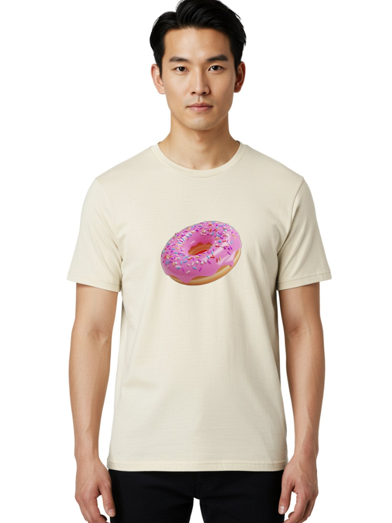 Pink-Donut-9 Men'S Graphic Tee, 100% Cotton, Comfortable Casual Summer Wear, Machine Washable, Pink Frosted Donut, Donut With Sprinkles, Sweet Treats, Colorful Dessert, Tasty Pastry, Baked Goods, Sugary Delight, Yummy Donut Bab156 30