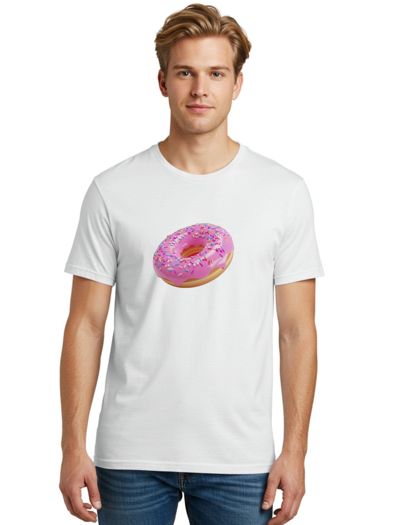 Pink-Donut-9 Men'S Graphic Tee, 100% Cotton, Comfortable Casual Summer Wear, Machine Washable, Pink Frosted Donut, Donut With Sprinkles, Sweet Treats, Colorful Dessert, Tasty Pastry, Baked Goods, Sugary Delight, Yummy Donut Bab156 19