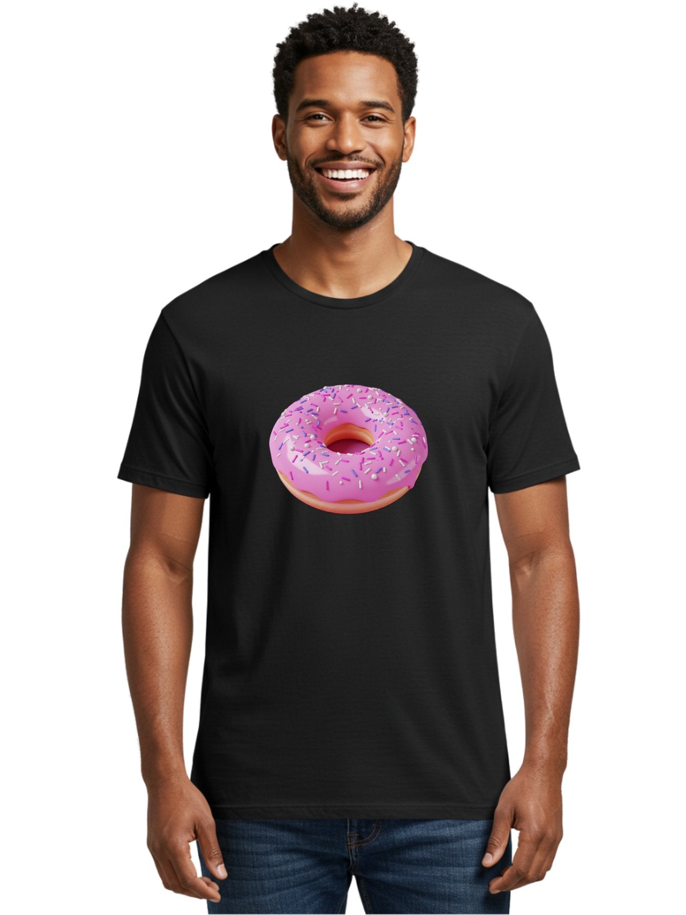 Pink-Donut-Sprinkles Men'S Graphic Tee, 100% Cotton, Comfortable Casual Summer Wear, Machine Washable, Pink Donut With Sprinkles, Sweet Treat, Dessert, Colorful Sprinkles, Donut With Glaze, Bakery Item, Sweet Indulgence Bab157 17