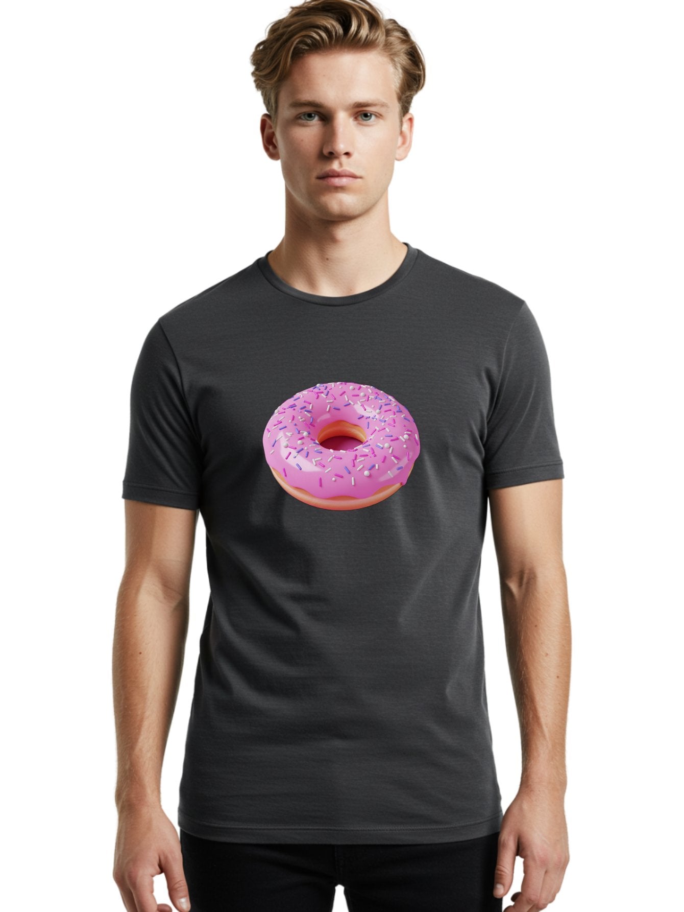 Pink-Donut-Sprinkles Men'S Graphic Tee, 100% Cotton, Comfortable Casual Summer Wear, Machine Washable, Pink Donut With Sprinkles, Sweet Treat, Dessert, Colorful Sprinkles, Donut With Glaze, Bakery Item, Sweet Indulgence Bab157 20