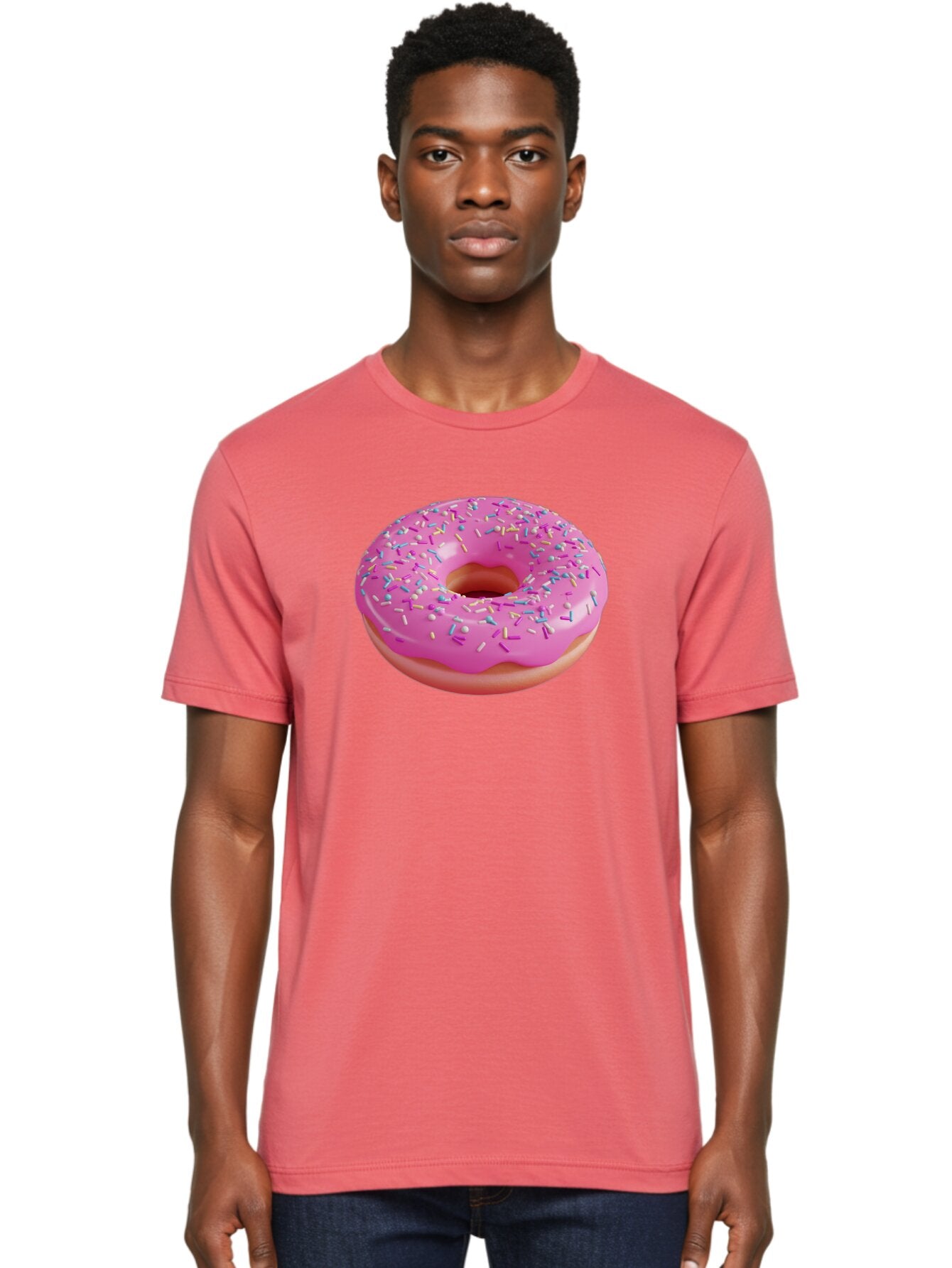 Pink-Donut-With-Sprinkles-1 Men'S Graphic Tee, 100% Cotton, Comfortable Casual Summer Wear, Machine Washable, Donut With Pink Glaze, Colorful Sprinkles, Sweet Treats, Dessert, Baked Goods, Tasty Pastries, Yummy Donut Bab158 27