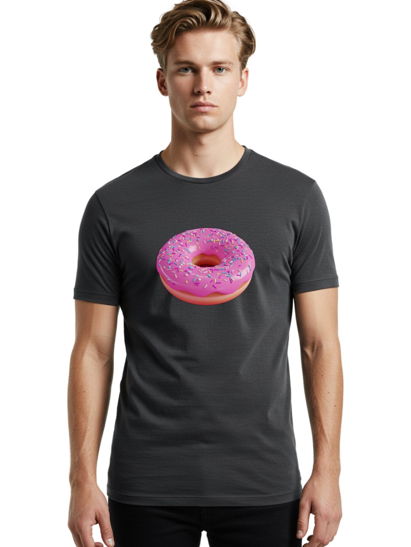 Pink-Donut-With-Sprinkles-1 Men'S Graphic Tee, 100% Cotton, Comfortable Casual Summer Wear, Machine Washable, Donut With Pink Glaze, Colorful Sprinkles, Sweet Treats, Dessert, Baked Goods, Tasty Pastries, Yummy Donut Bab158 26