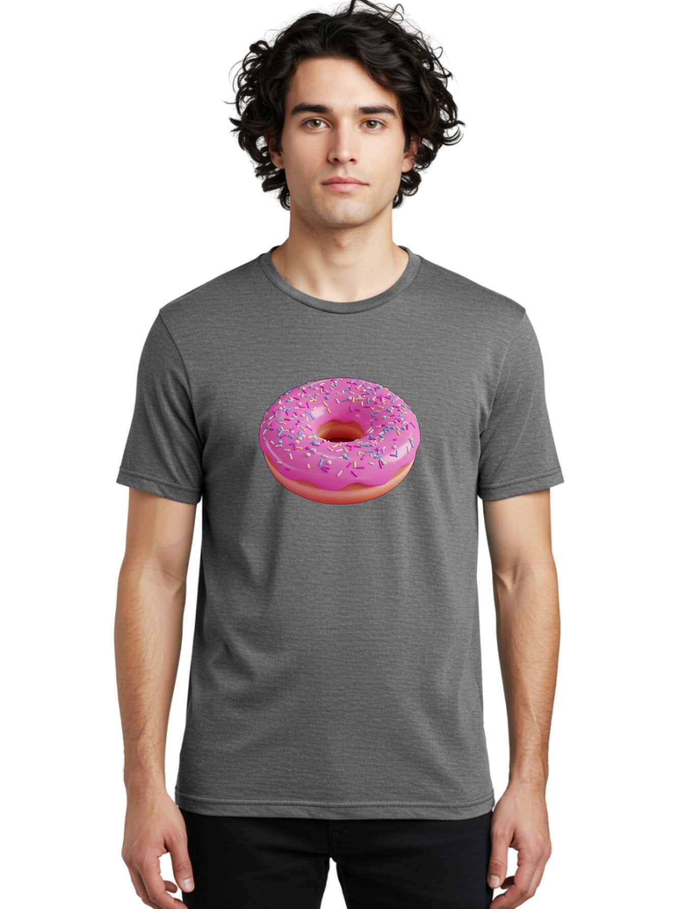 Pink-Donut-With-Sprinkles-1 Men'S Graphic Tee, 100% Cotton, Comfortable Casual Summer Wear, Machine Washable, Donut With Pink Glaze, Colorful Sprinkles, Sweet Treats, Dessert, Baked Goods, Tasty Pastries, Yummy Donut Bab158 23