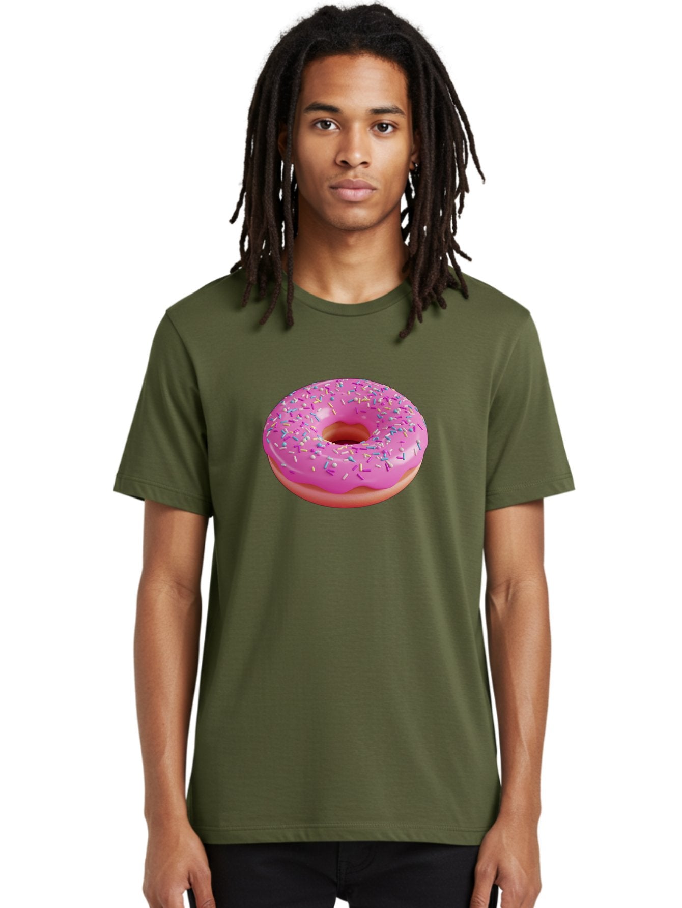 Pink-Donut-With-Sprinkles-1 Men'S Graphic Tee, 100% Cotton, Comfortable Casual Summer Wear, Machine Washable, Donut With Pink Glaze, Colorful Sprinkles, Sweet Treats, Dessert, Baked Goods, Tasty Pastries, Yummy Donut Bab158 30