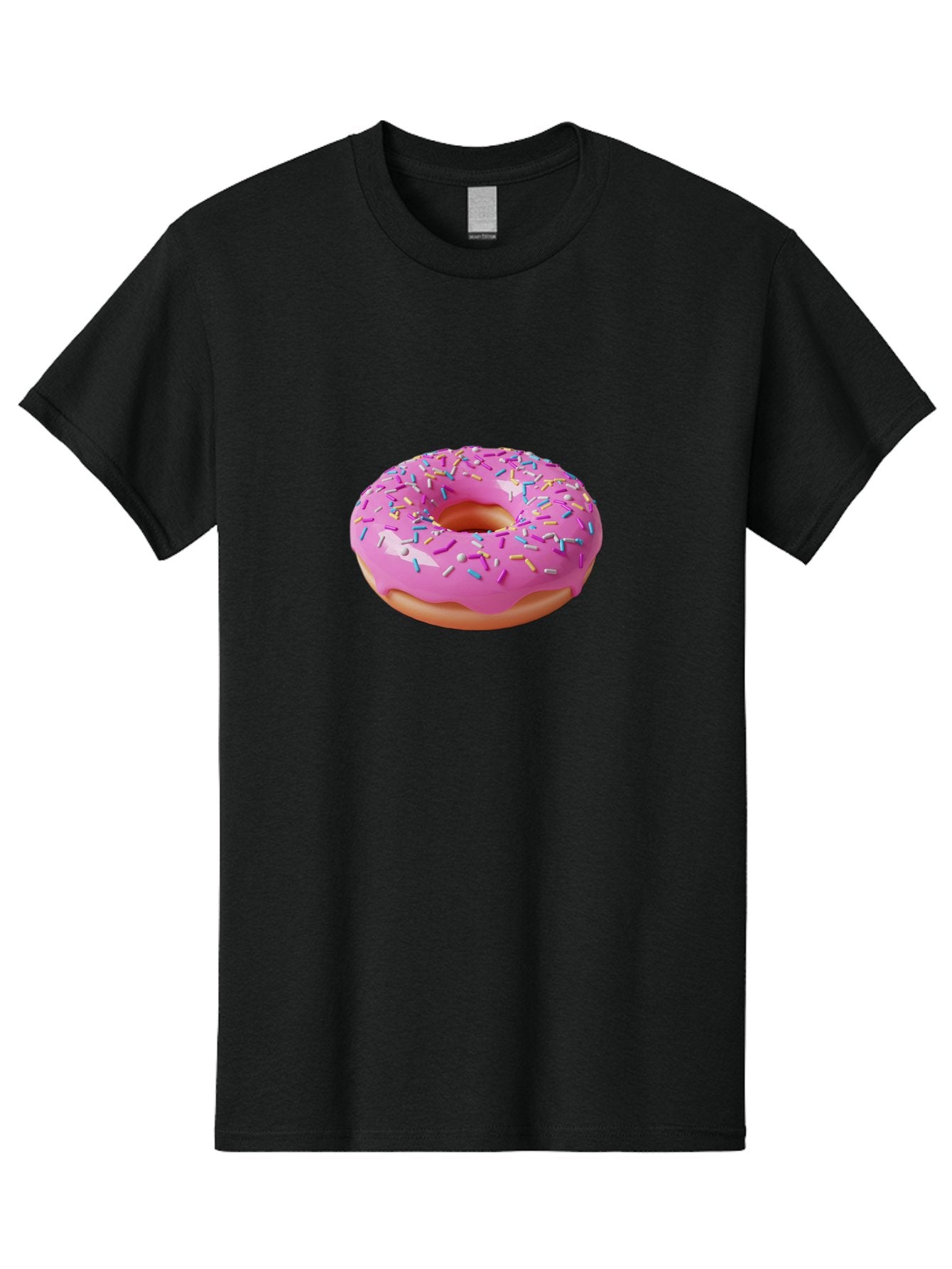 Pink-Donut-With-Sprinkles-2 Men'S Graphic Tee, 100% Cotton, Comfortable Casual Summer Wear, Machine Washable, Pink Frosted Donut, Donut With Sprinkles, Colorful Sprinkles, Sweet Treats, Baked Goods, Dessert, Tasty, 3D Rendering, Digital Art Bab159 6
