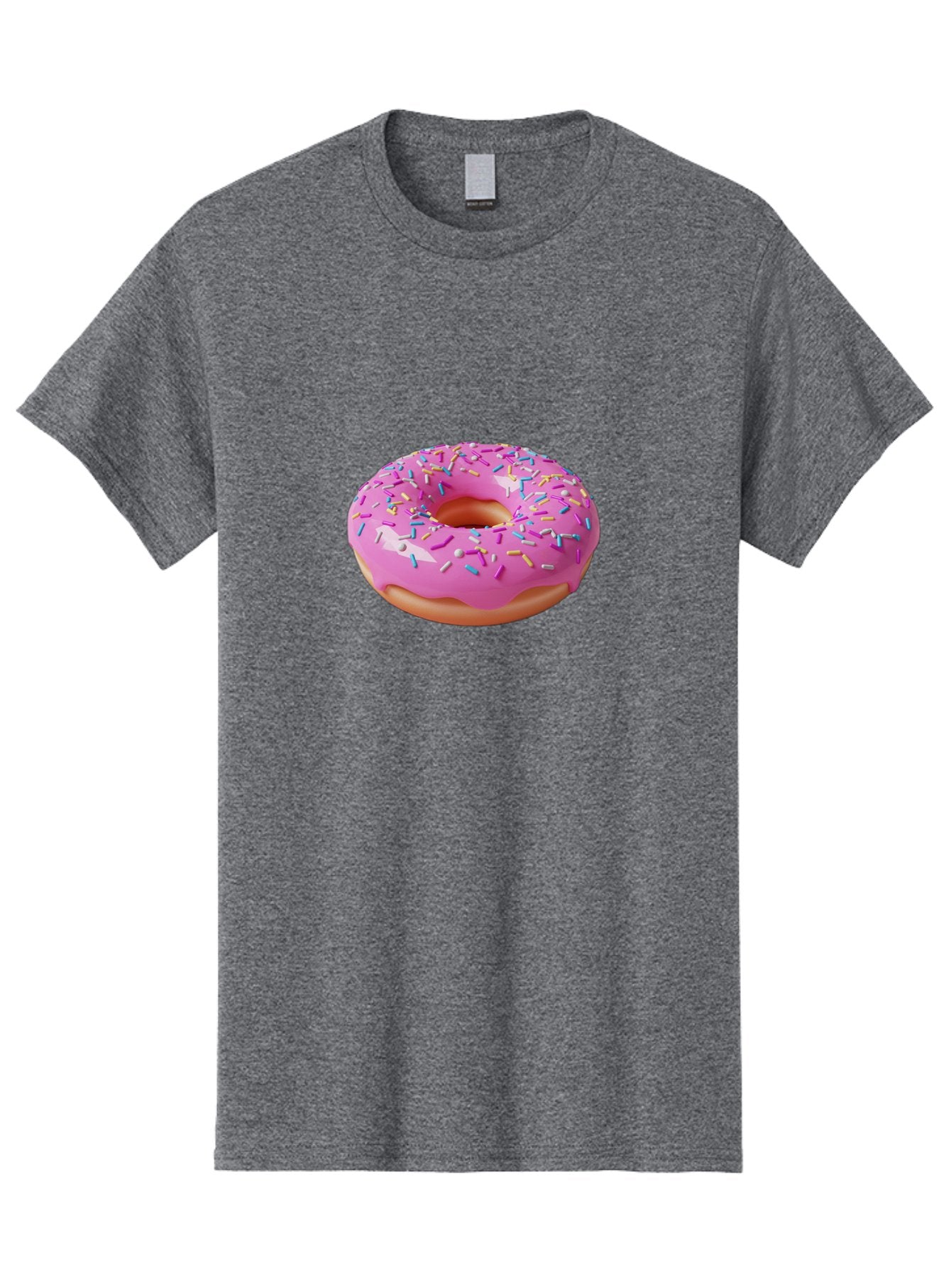 Pink-Donut-With-Sprinkles-2 Men'S Graphic Tee, 100% Cotton, Comfortable Casual Summer Wear, Machine Washable, Pink Frosted Donut, Donut With Sprinkles, Colorful Sprinkles, Sweet Treats, Baked Goods, Dessert, Tasty, 3D Rendering, Digital Art Bab159