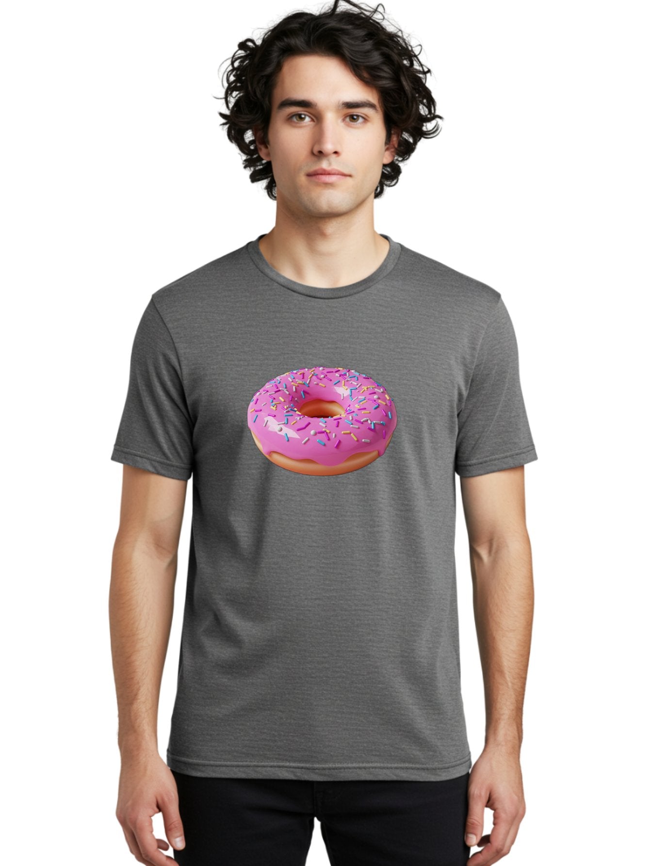 Pink-Donut-With-Sprinkles-2 Men'S Graphic Tee, 100% Cotton, Comfortable Casual Summer Wear, Machine Washable, Pink Frosted Donut, Donut With Sprinkles, Colorful Sprinkles, Sweet Treats, Baked Goods, Dessert, Tasty, 3D Rendering, Digital Art Bab159 19