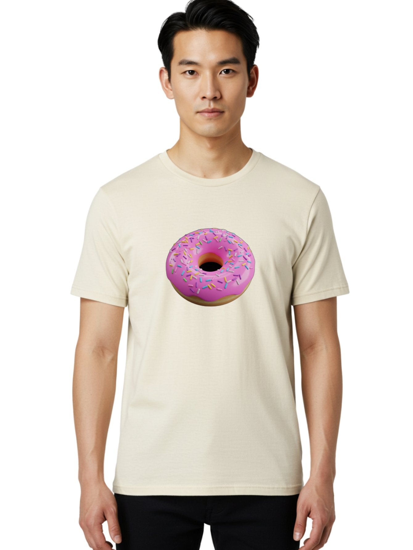 Pink-Donut-With-Sprinkles-3 Men'S Graphic Tee, 100% Cotton, Comfortable Casual Summer Wear, Machine Washable, Pink Donut With Sprinkles, Sweet Treats, Colorful Dessert, Donut With Frosting, Sprinkles On Donut, Dessert Graphics, 3D Donut Image, Bab160 28