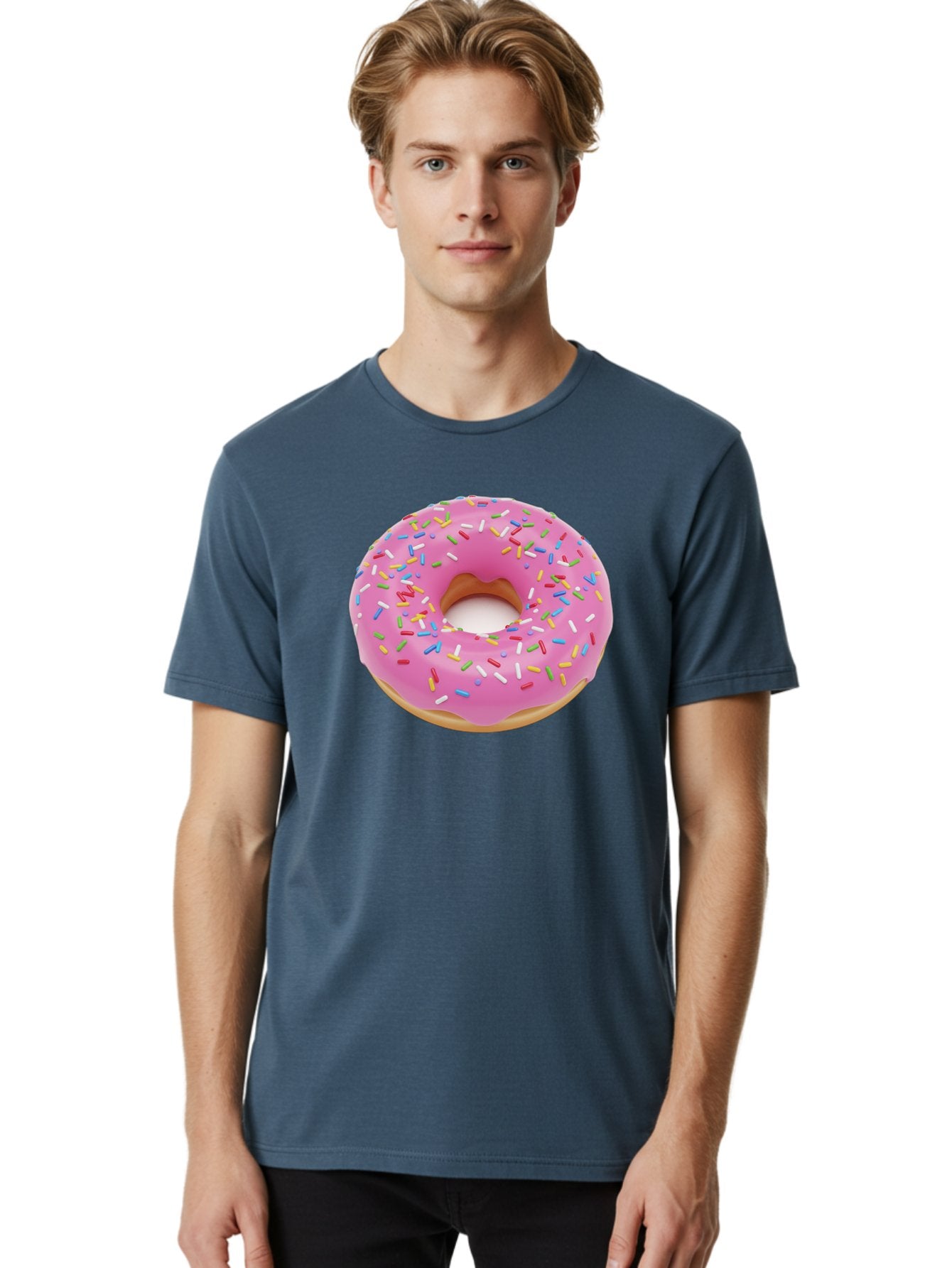 Pink-Donut-With-Sprinkles Men'S Graphic Tee, 100% Cotton, Comfortable Casual Summer Wear, Machine Washable, Pink Frosted Donut, Colorful Sprinkles, Sweet Treats, Baked Goods, Dessert, Tasty, Doughnut, Sprinkles, Sweet Tooth, Colorful Dessert Bab161 16
