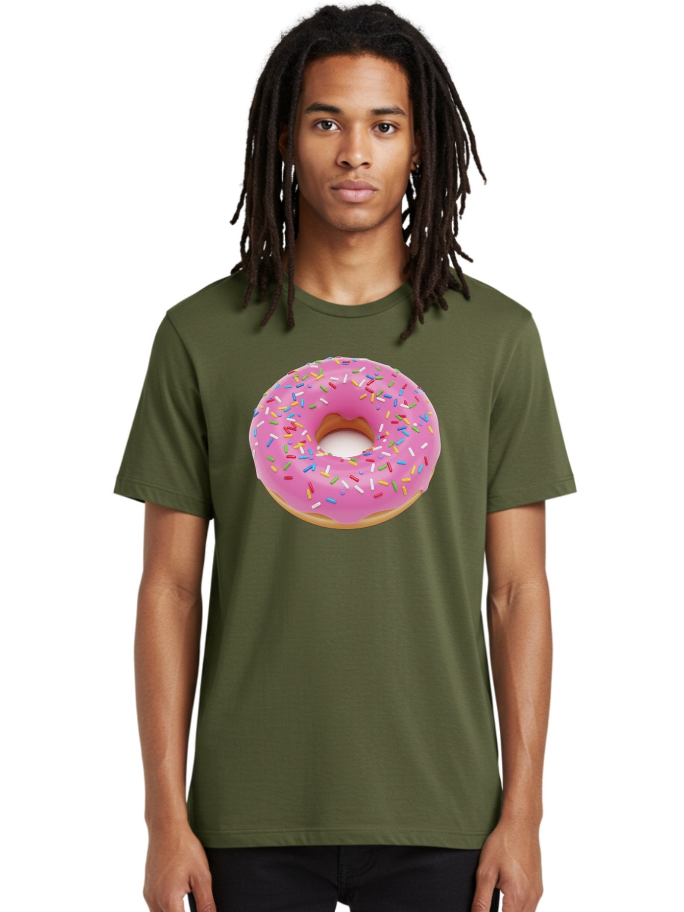 Pink-Donut-With-Sprinkles Men'S Graphic Tee, 100% Cotton, Comfortable Casual Summer Wear, Machine Washable, Pink Frosted Donut, Colorful Sprinkles, Sweet Treats, Baked Goods, Dessert, Tasty, Doughnut, Sprinkles, Sweet Tooth, Colorful Dessert Bab161 20