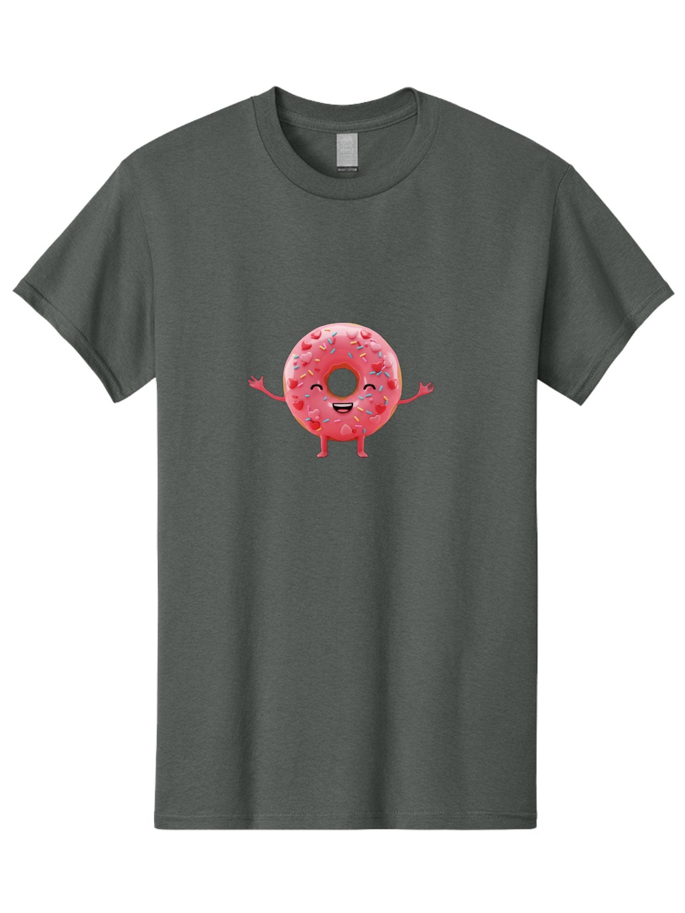 Pink-Donut Men'S Graphic Tee, 100% Cotton, Comfortable Casual Summer Wear, Machine Washable, Happy Donut, Pink Frosting, Colorful Sprinkles, Cheerful Character, Cartoon Donut, Smiling Face, Donut With Arms Bab162 5