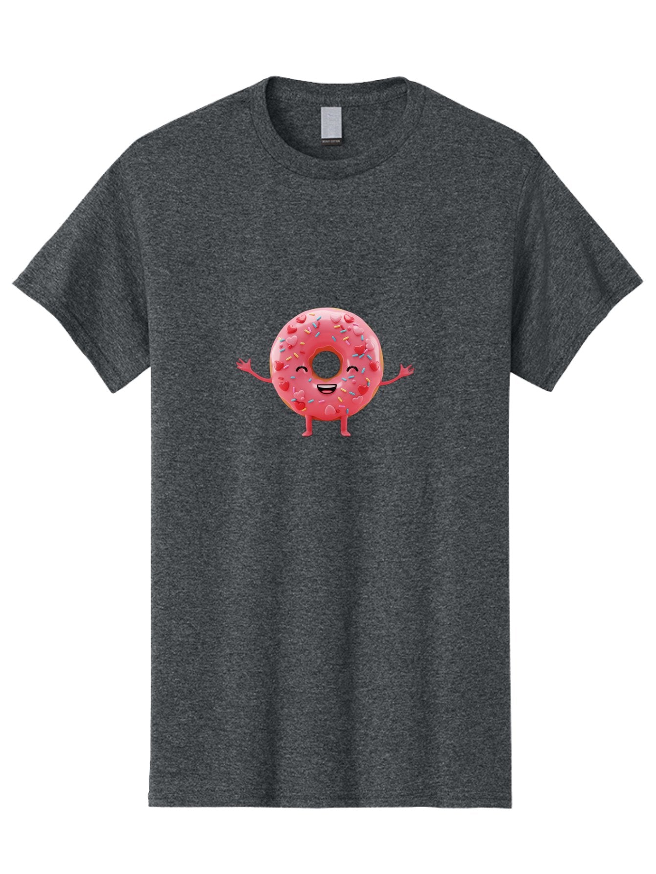 Pink-Donut Men'S Graphic Tee, 100% Cotton, Comfortable Casual Summer Wear, Machine Washable, Happy Donut, Pink Frosting, Colorful Sprinkles, Cheerful Character, Cartoon Donut, Smiling Face, Donut With Arms Bab162 3
