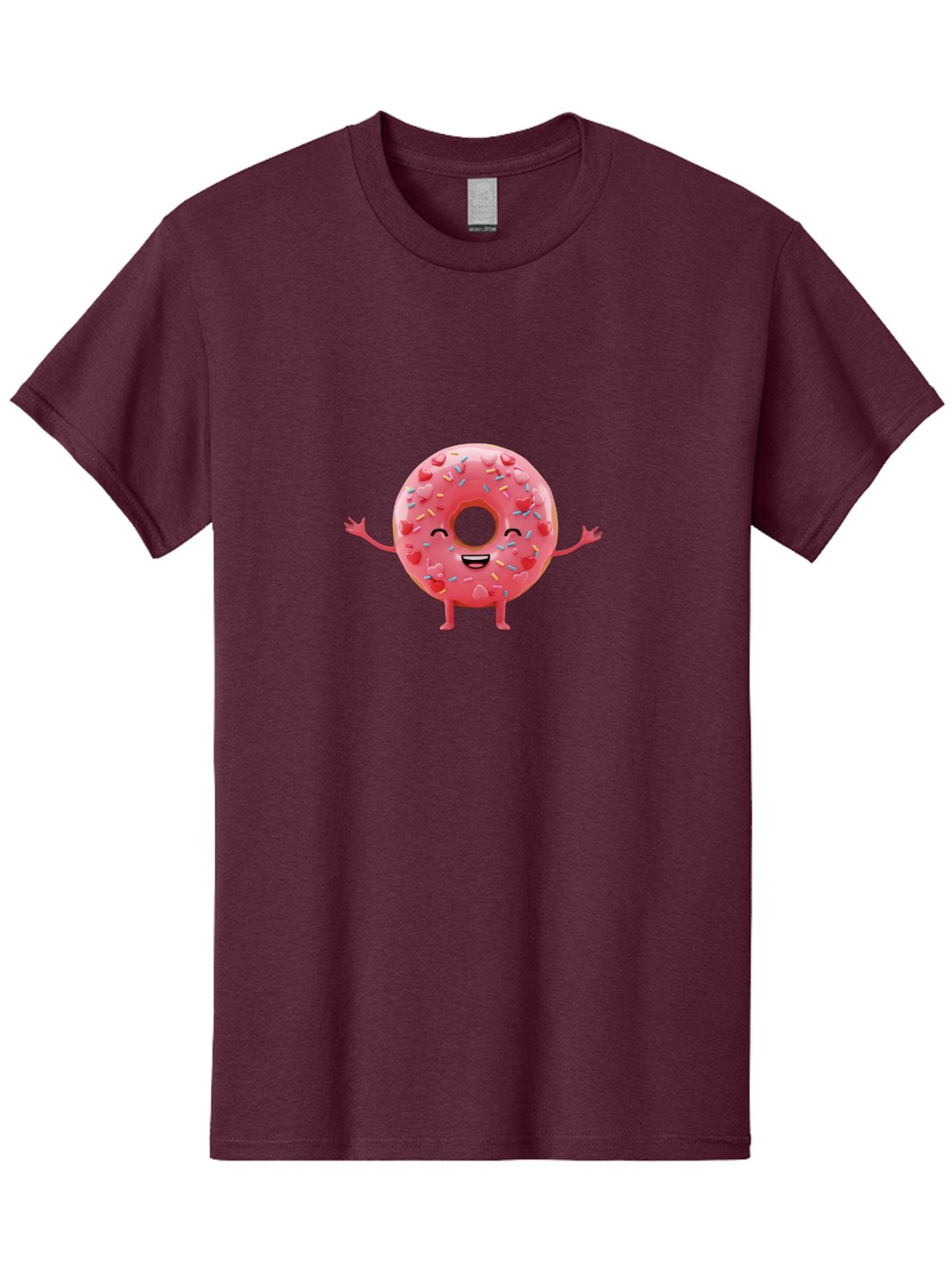 Pink-Donut Men'S Graphic Tee, 100% Cotton, Comfortable Casual Summer Wear, Machine Washable, Happy Donut, Pink Frosting, Colorful Sprinkles, Cheerful Character, Cartoon Donut, Smiling Face, Donut With Arms Bab162