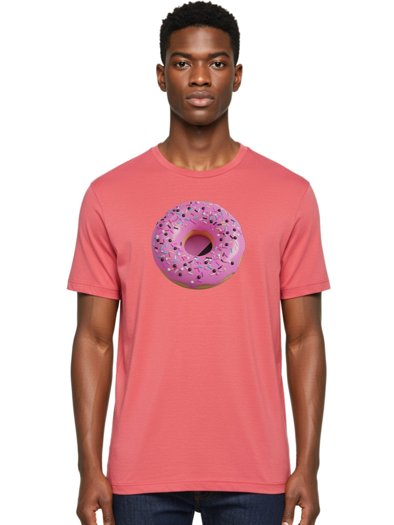 Pink-Frosted-Donut Men'S Graphic Tee, 100% Cotton, Comfortable Casual Summer Wear, Machine Washable, Pink Frosted Donut, Sprinkles, Colorful Toppings, Donut Treat, Sweet Delight, Baked Goods, Pastel Colors, Sprinkle Donut, Frosted Dessert Bab165 29