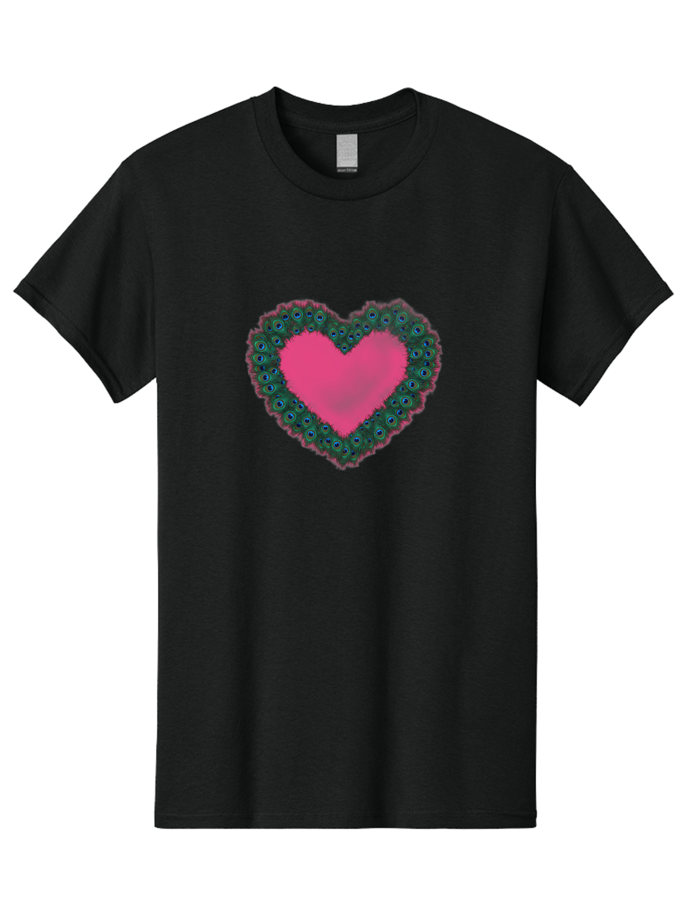 Pink-Heart Men'S Graphic Tee, 100% Cotton, Comfortable Casual Summer Wear, Machine Washable, Heart Shape, Pink Center, Peacock Feathers, Blue Eyespots, Green Hues, Romantic Symbol, Love Heart, Vibrant Colors, Decorative Border, Festive Design, Bab167 27