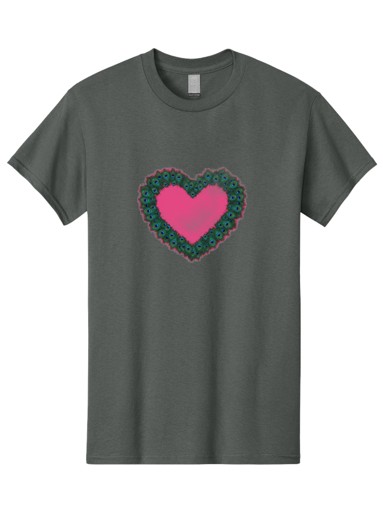 Pink-Heart Men'S Graphic Tee, 100% Cotton, Comfortable Casual Summer Wear, Machine Washable, Heart Shape, Pink Center, Peacock Feathers, Blue Eyespots, Green Hues, Romantic Symbol, Love Heart, Vibrant Colors, Decorative Border, Festive Design, Bab167 19