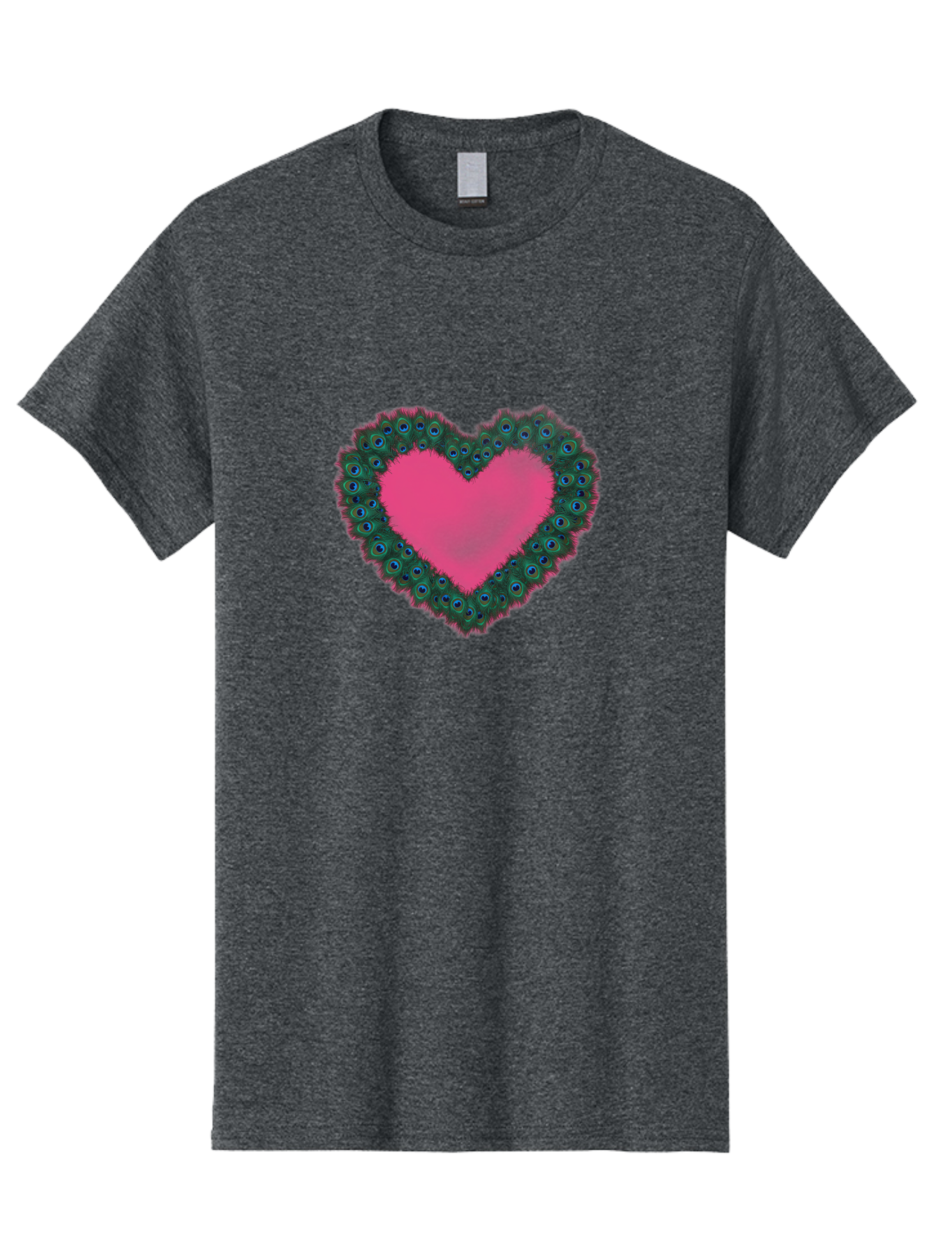 Pink-Heart Men'S Graphic Tee, 100% Cotton, Comfortable Casual Summer Wear, Machine Washable, Heart Shape, Pink Center, Peacock Feathers, Blue Eyespots, Green Hues, Romantic Symbol, Love Heart, Vibrant Colors, Decorative Border, Festive Design, Bab167 9