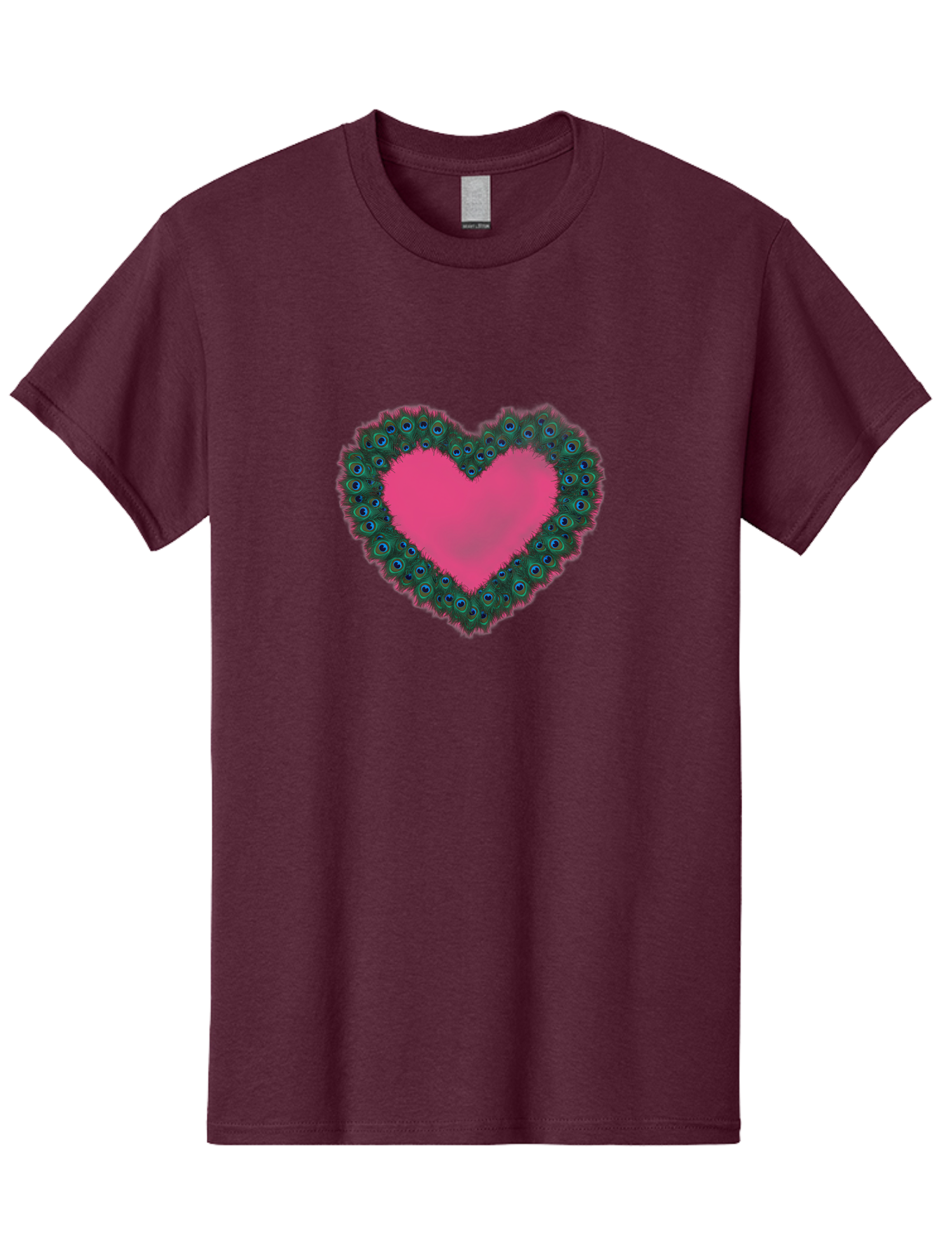Pink-Heart Men'S Graphic Tee, 100% Cotton, Comfortable Casual Summer Wear, Machine Washable, Heart Shape, Pink Center, Peacock Feathers, Blue Eyespots, Green Hues, Romantic Symbol, Love Heart, Vibrant Colors, Decorative Border, Festive Design, Bab167 15