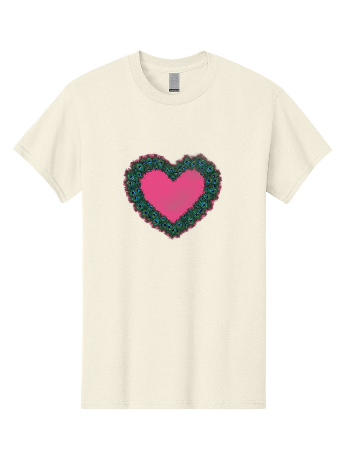 Pink-Heart Men'S Graphic Tee, 100% Cotton, Comfortable Casual Summer Wear, Machine Washable, Heart Shape, Pink Center, Peacock Feathers, Blue Eyespots, Green Hues, Romantic Symbol, Love Heart, Vibrant Colors, Decorative Border, Festive Design, Bab167 9