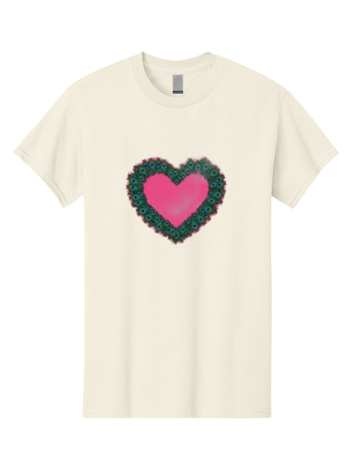 Pink-Heart Men'S Graphic Tee, 100% Cotton, Comfortable Casual Summer Wear, Machine Washable, Heart Shape, Pink Center, Peacock Feathers, Blue Eyespots, Green Hues, Romantic Symbol, Love Heart, Vibrant Colors, Decorative Border, Festive Design, Bab167 5