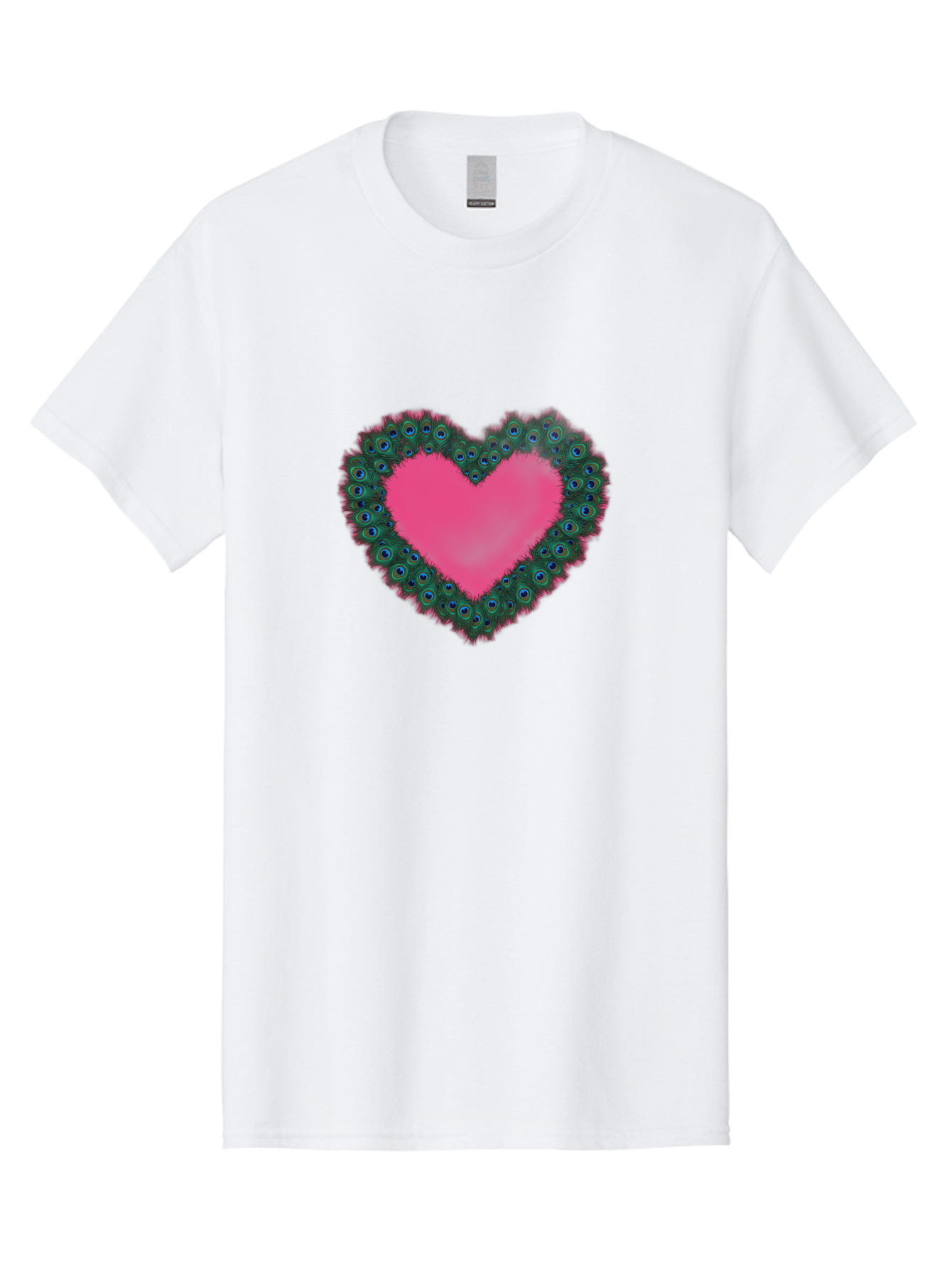 Pink-Heart Men'S Graphic Tee, 100% Cotton, Comfortable Casual Summer Wear, Machine Washable, Heart Shape, Pink Center, Peacock Feathers, Blue Eyespots, Green Hues, Romantic Symbol, Love Heart, Vibrant Colors, Decorative Border, Festive Design, Bab167 7