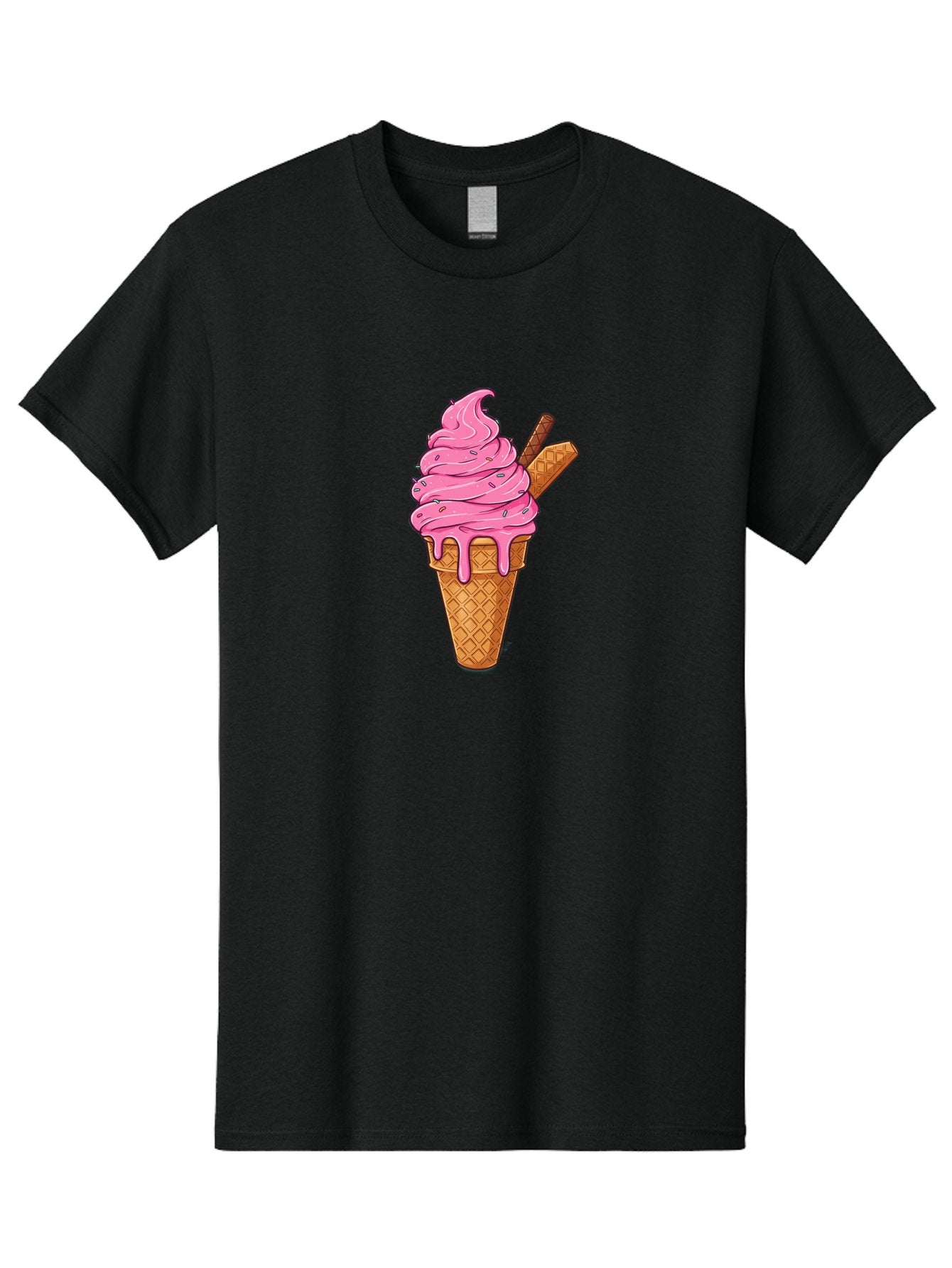 Pink-Ice-Cream-1 Men'S Graphic Tee, 100% Cotton, Comfortable Casual Summer Wear, Machine Washable, Pink Ice Cream Cone, Melting Ice Cream, Waffle Cone, Sprinkles, Wafer Sticks, Sweet Treats, Dessert, Ice Cream Lover, Cartoon Style, Tasty, Bab168 3