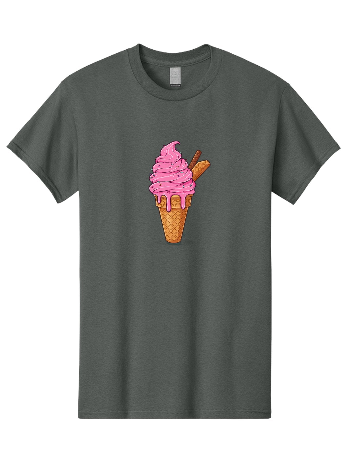 Pink-Ice-Cream-1 Men'S Graphic Tee, 100% Cotton, Comfortable Casual Summer Wear, Machine Washable, Pink Ice Cream Cone, Melting Ice Cream, Waffle Cone, Sprinkles, Wafer Sticks, Sweet Treats, Dessert, Ice Cream Lover, Cartoon Style, Tasty, Bab168 9