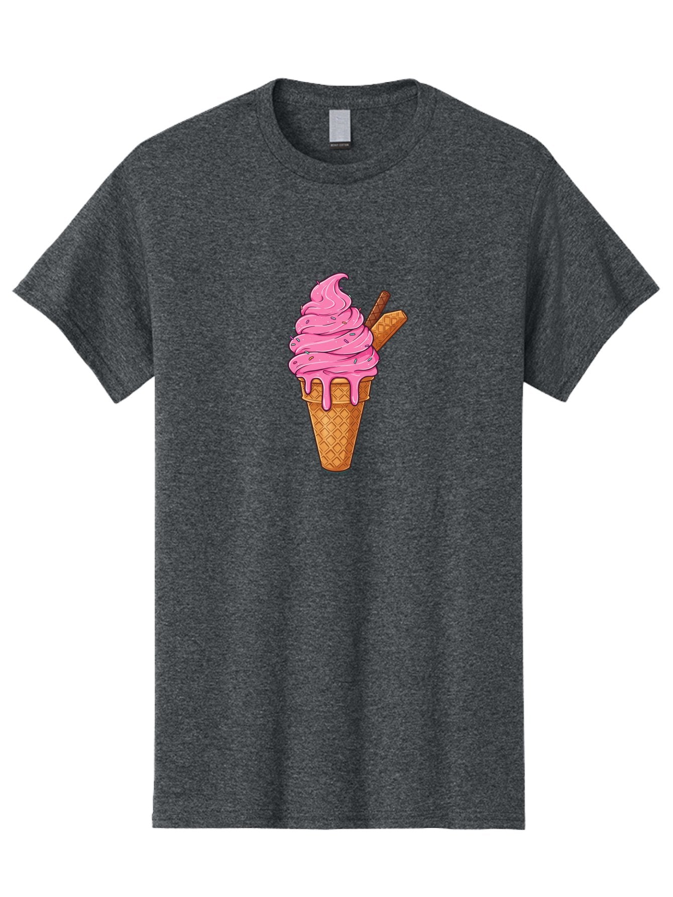 Pink-Ice-Cream-1 Men'S Graphic Tee, 100% Cotton, Comfortable Casual Summer Wear, Machine Washable, Pink Ice Cream Cone, Melting Ice Cream, Waffle Cone, Sprinkles, Wafer Sticks, Sweet Treats, Dessert, Ice Cream Lover, Cartoon Style, Tasty, Bab168 8