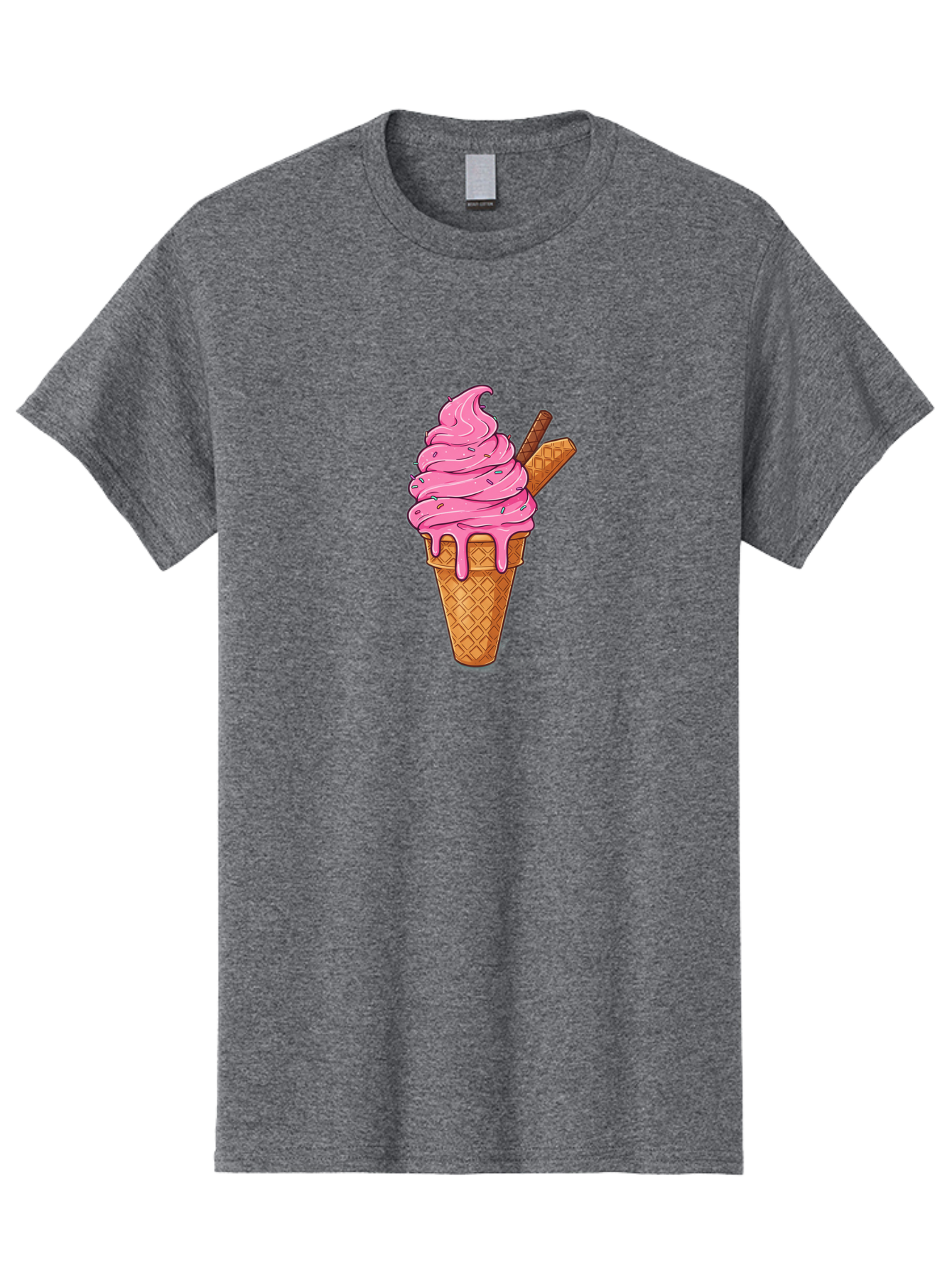 Pink-Ice-Cream-1 Men'S Graphic Tee, 100% Cotton, Comfortable Casual Summer Wear, Machine Washable, Pink Ice Cream Cone, Melting Ice Cream, Waffle Cone, Sprinkles, Wafer Sticks, Sweet Treats, Dessert, Ice Cream Lover, Cartoon Style, Tasty, Bab168 11