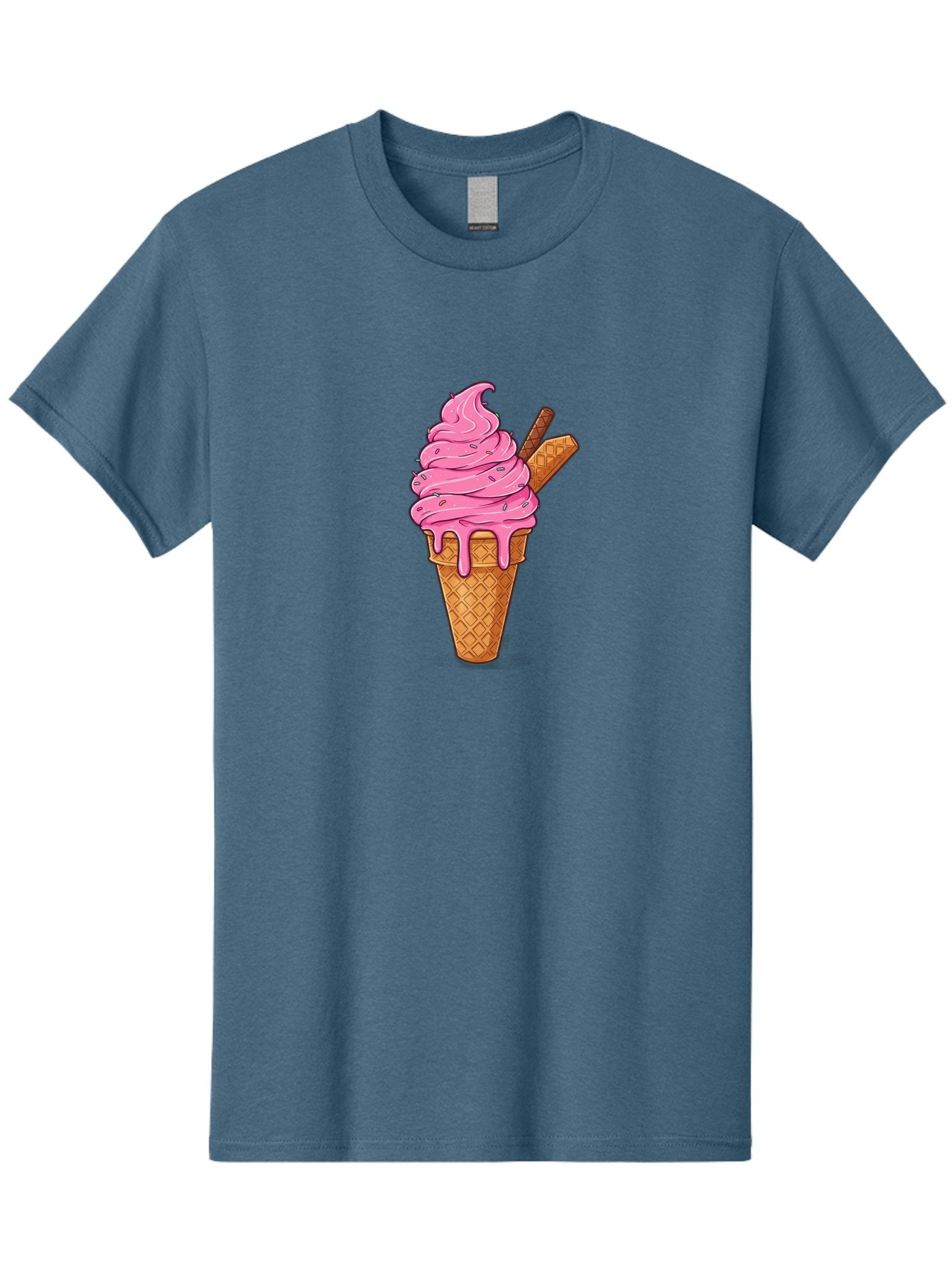 Pink-Ice-Cream-1 Men'S Graphic Tee, 100% Cotton, Comfortable Casual Summer Wear, Machine Washable, Pink Ice Cream Cone, Melting Ice Cream, Waffle Cone, Sprinkles, Wafer Sticks, Sweet Treats, Dessert, Ice Cream Lover, Cartoon Style, Tasty, Bab168 13